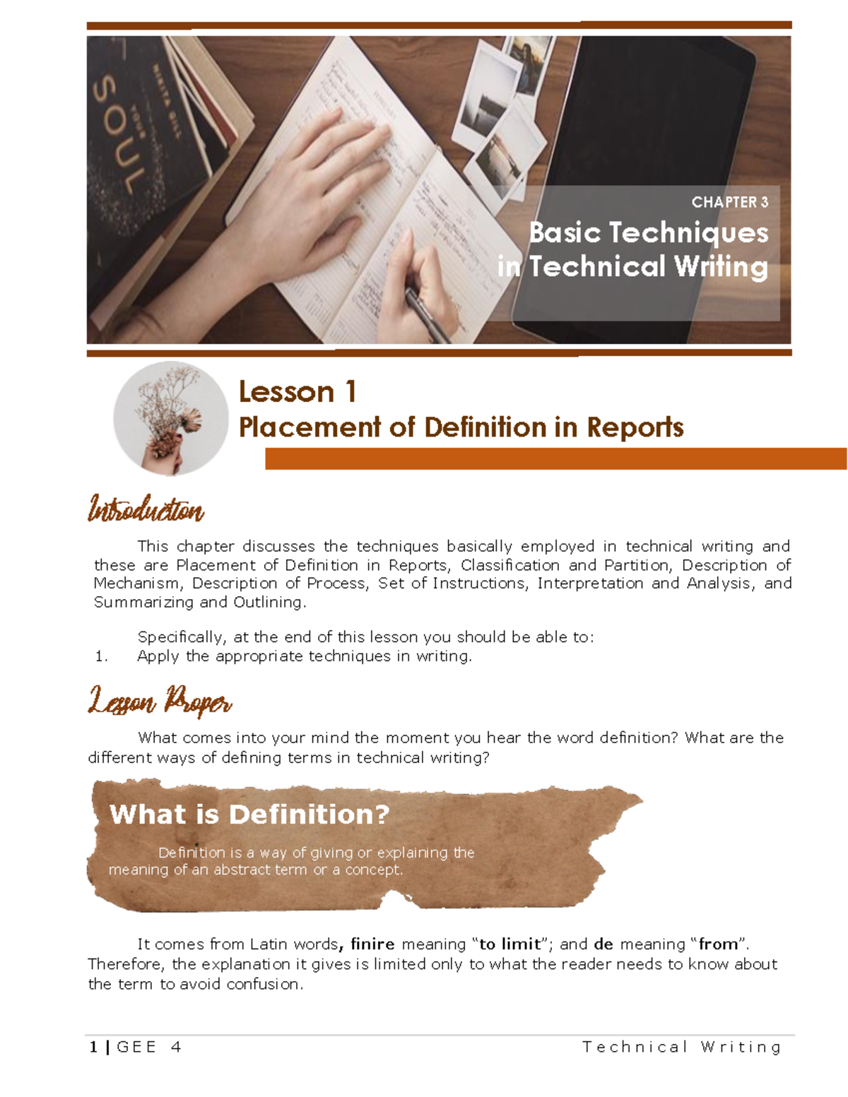 Lesson 3 for LMS Hsjdh Lesson 1 Placement of Definition in Reports
