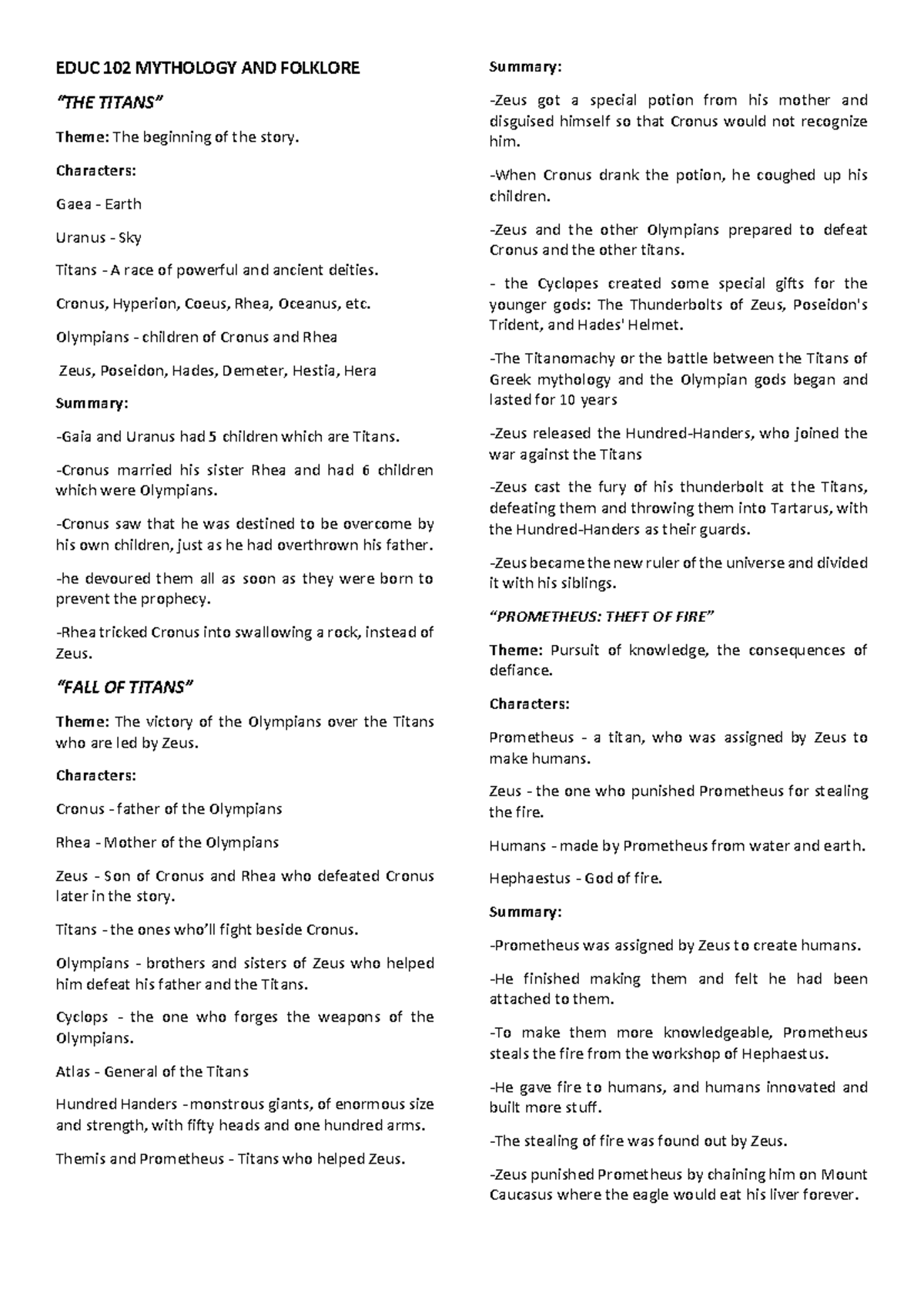 ED ENG 2 Mythology and Folklore - EDUC 102 MYTHOLOGY AND FOLKLORE “THE ...