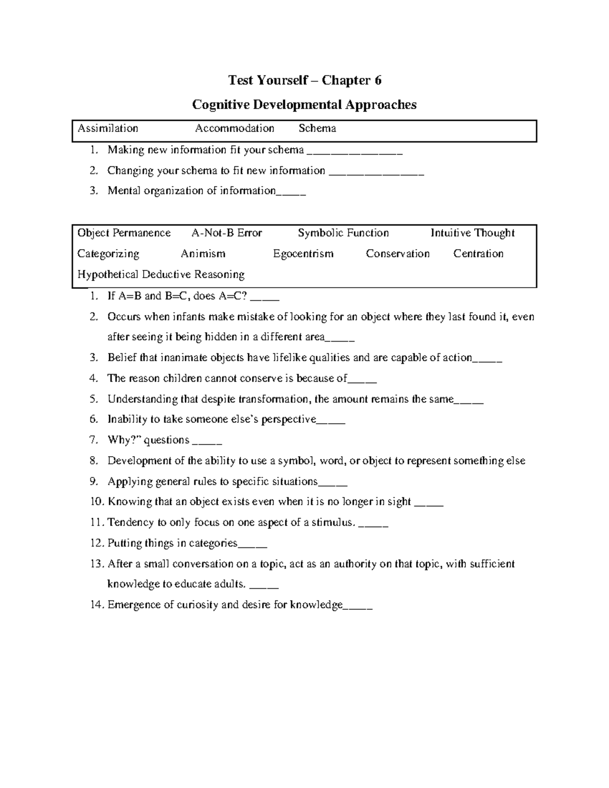 Chapter 6 Cognitive Developmental Approaches - Test Yourself – Chapter ...