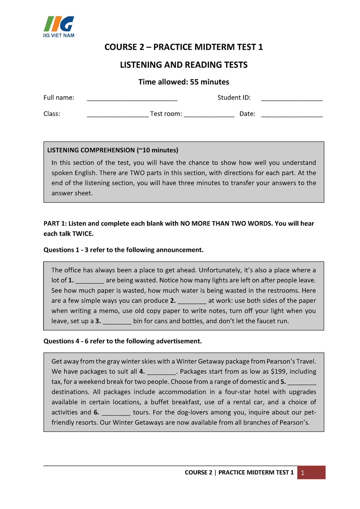 C2 Midterm Practice Test 1 - COURSE 2 – PRACTICE MIDTERM TEST 1 ...