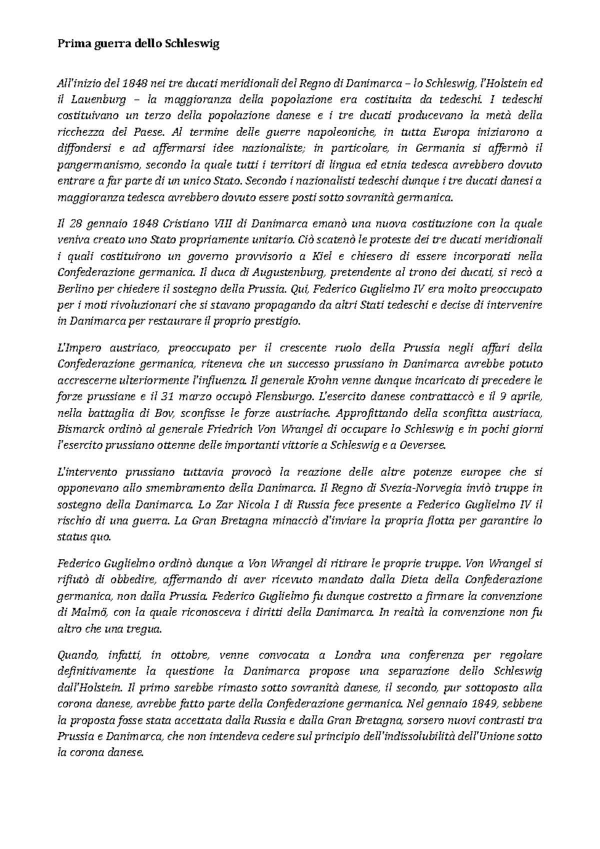 Prima guerra dello Schleswig Prima guerra dello Schleswig All'inizio