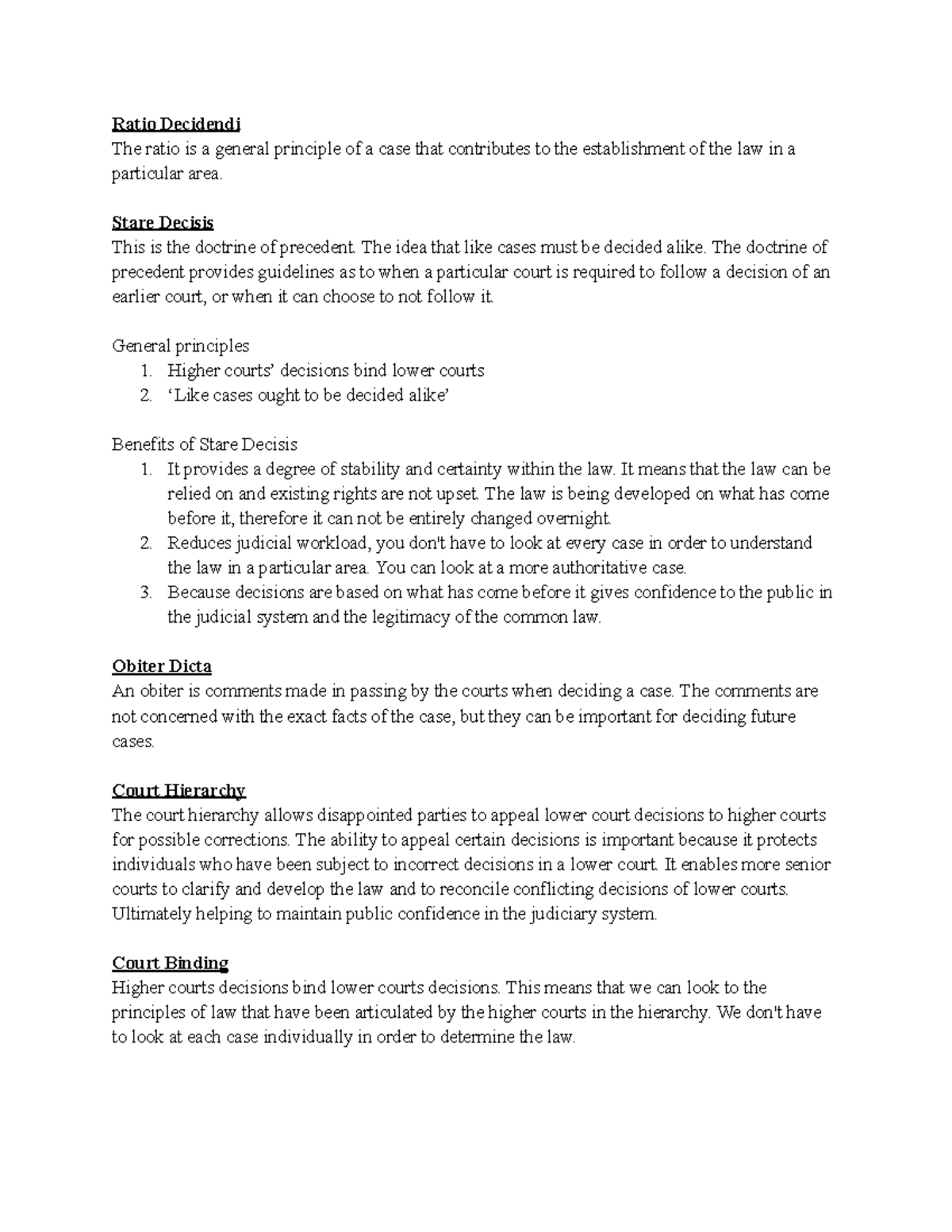 Case Law Key Concepts - Ratio Decidendi The ratio is a general ...