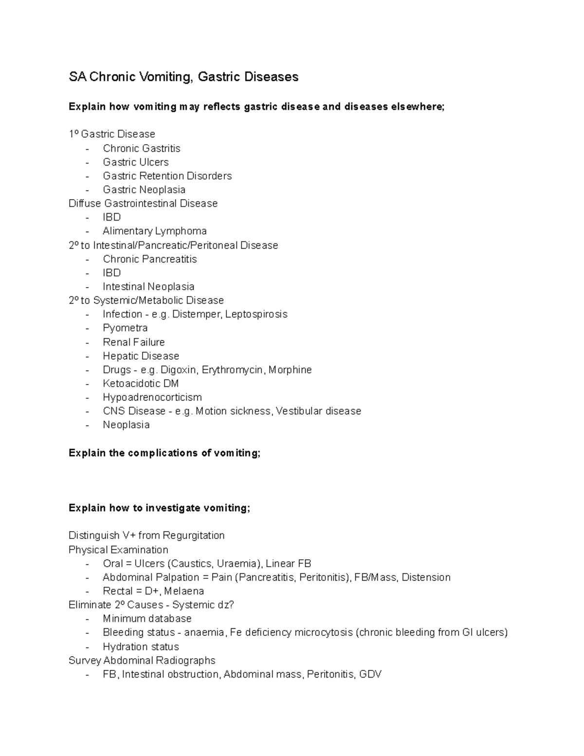 5. SA Chronic Vomiting, Gastric Diseases SA Chronic Vomiting, Gastric