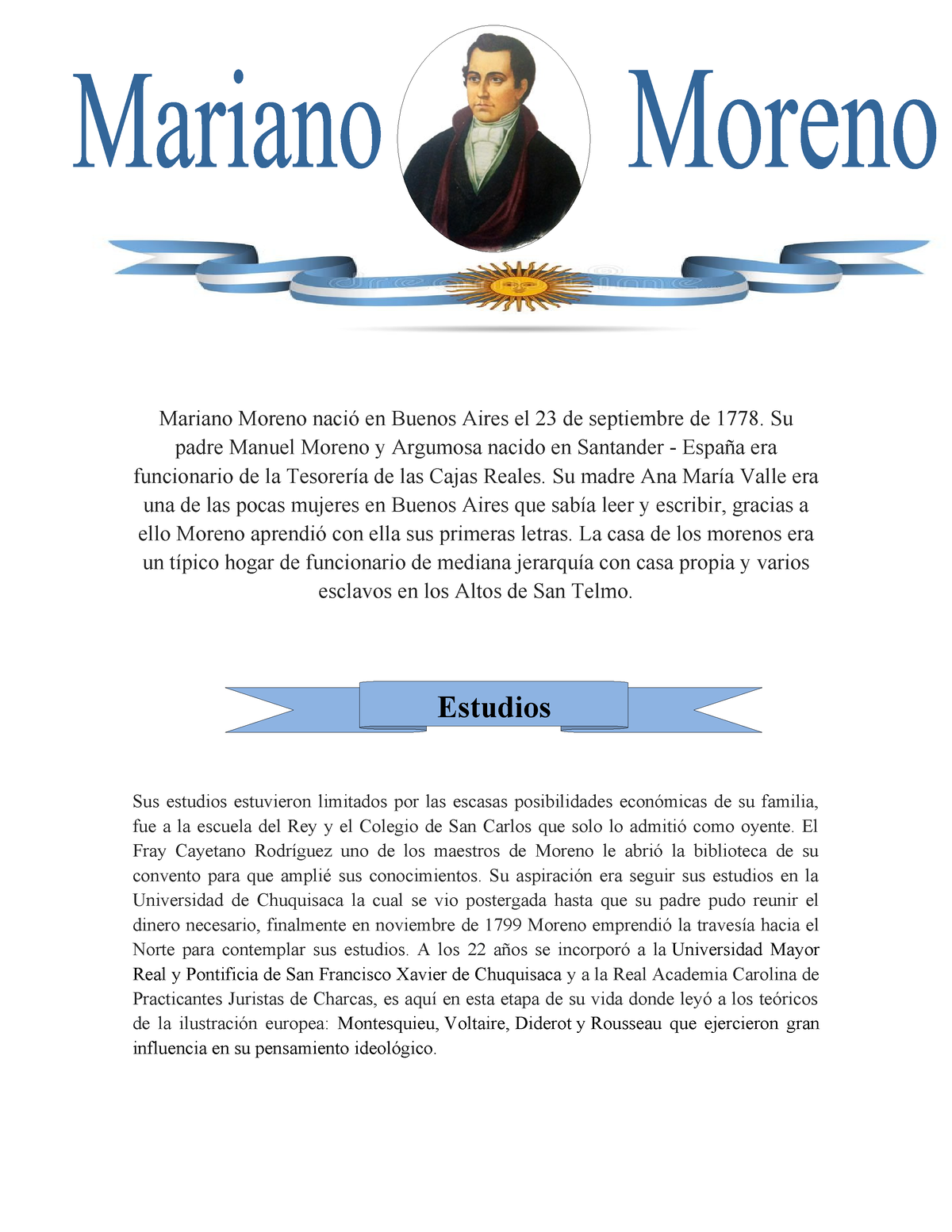 Biografia De Mariano Moreno Mariano Moreno Nació En Buenos Aires El 23 De Septiembre De 1778 0358