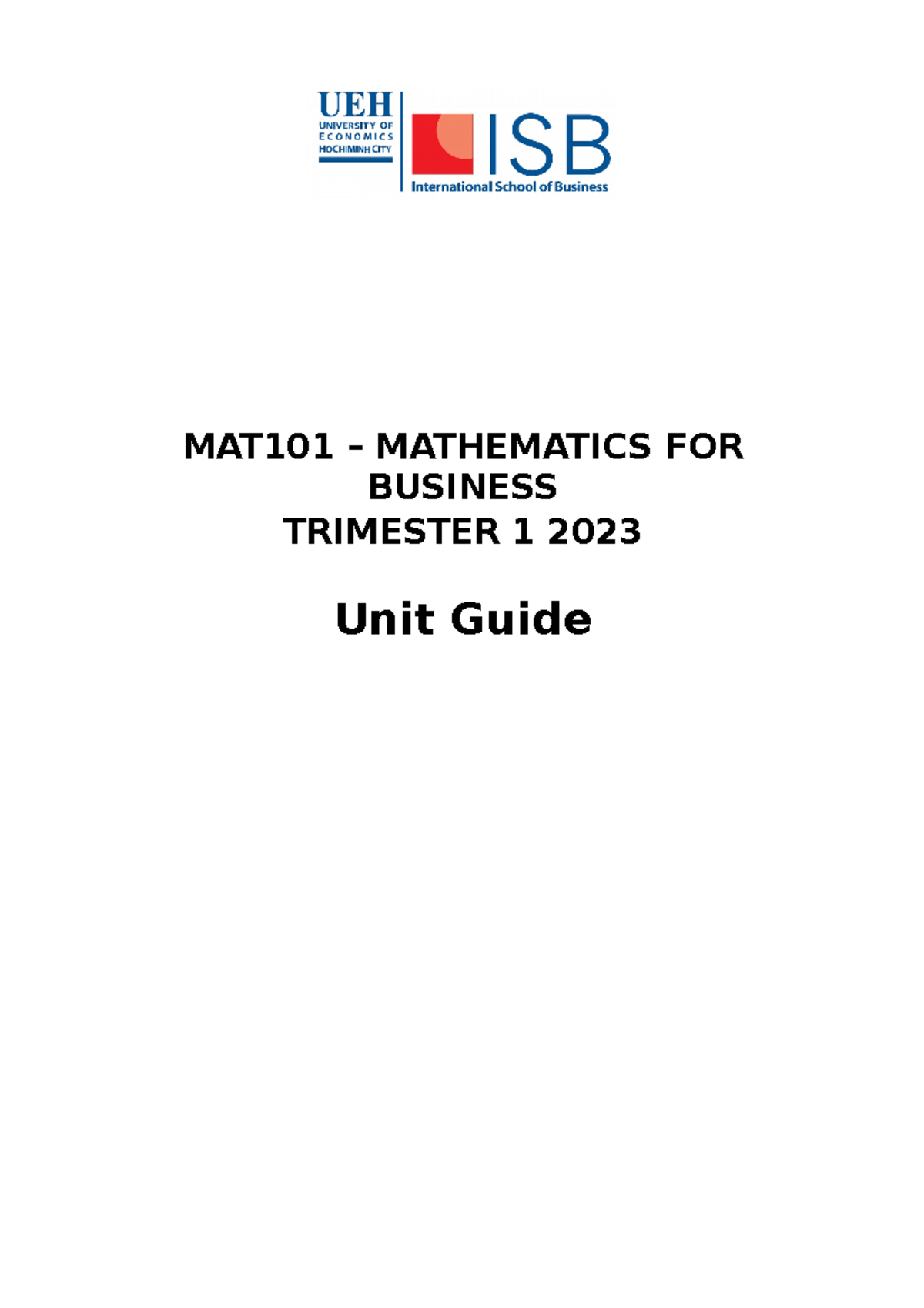 MAT101 MB Trimester 1 2023 ISB MAT101 MATHEMATICS FOR BUSINESS