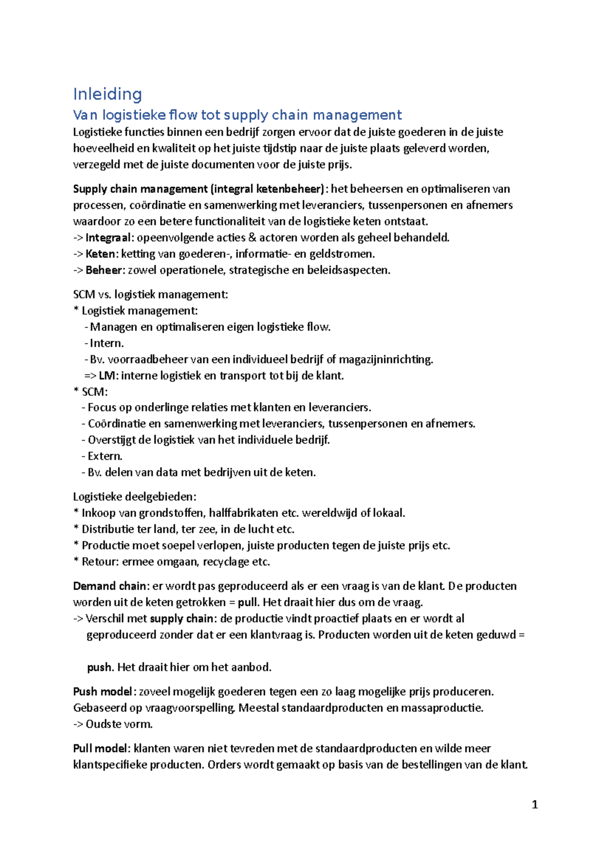 Samenvatting Scm 2 - Supply - Inleiding Van Logistieke Flow Tot Supply ...