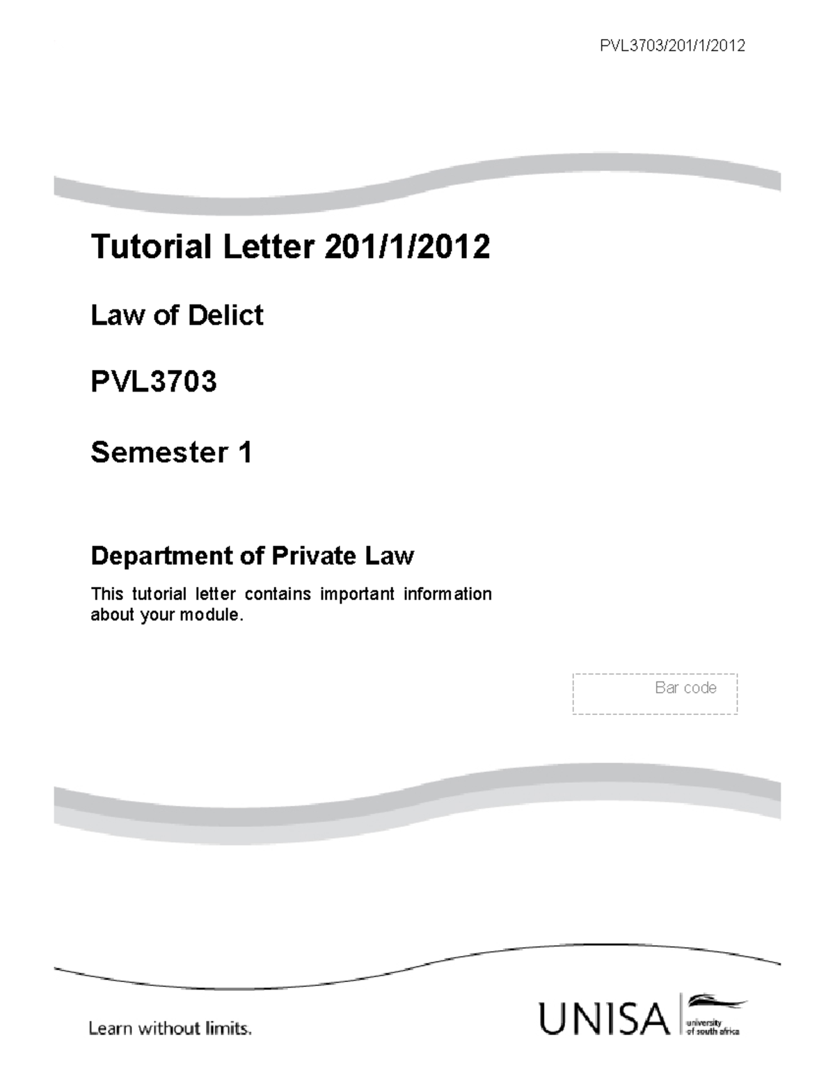 Mcqsmerged - Delict - PVL3703/201/1/ Tutorial Letter 201/1/ Law Of ...