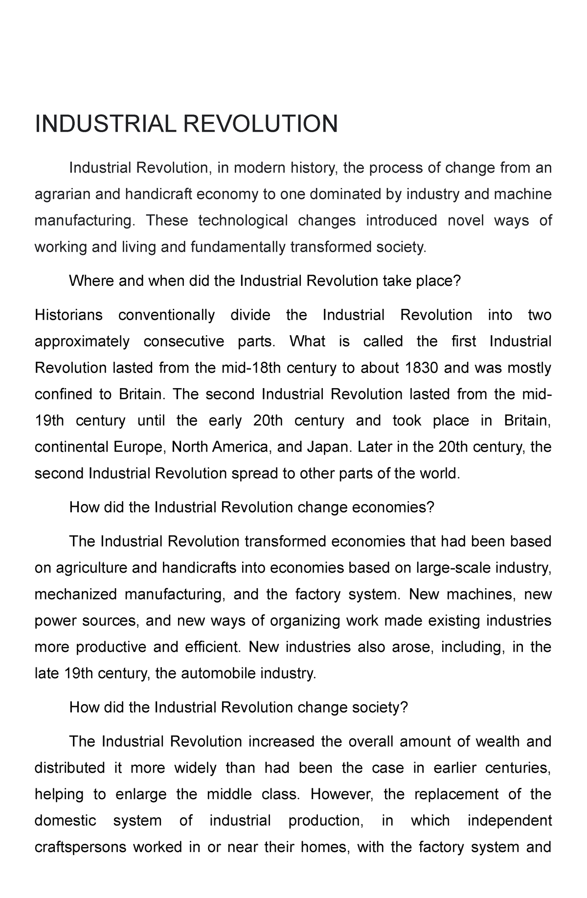 thesis on industrial revolution