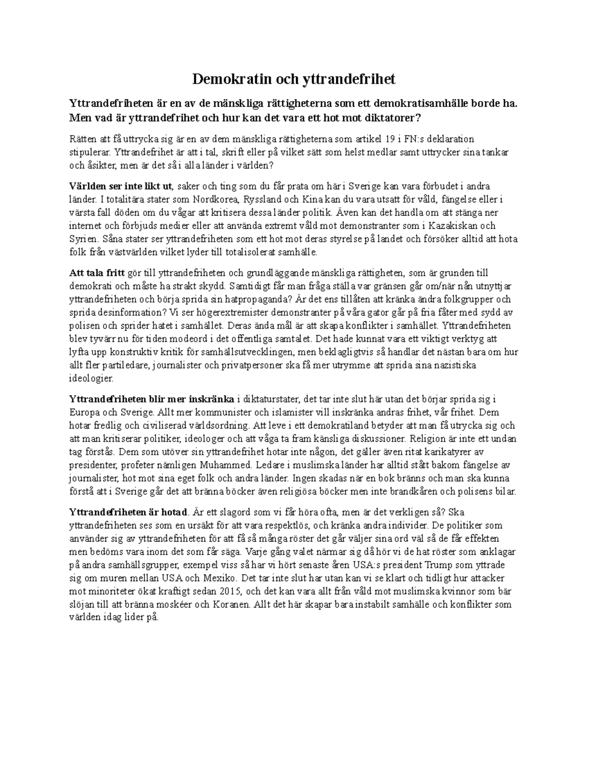 Demokratin och yttrandefrihet Demokratin och yttrandefrihet