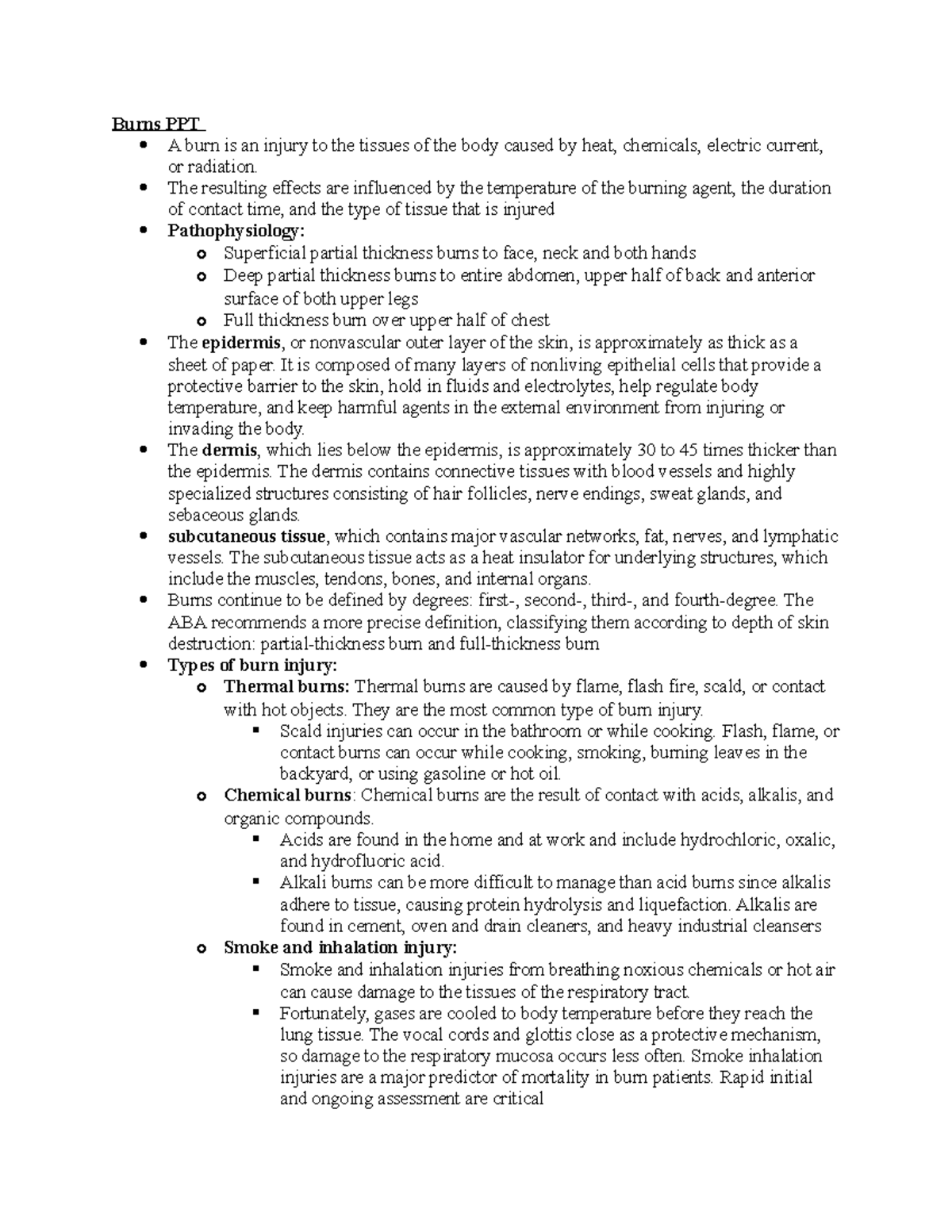 Final notes - Burns PPT A burn is an injury to the tissues of the body ...