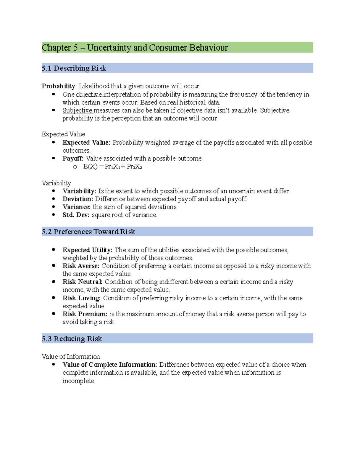 Chapter 5 - Uncertainty And Consumer Behaviour - Chapter 5 ...