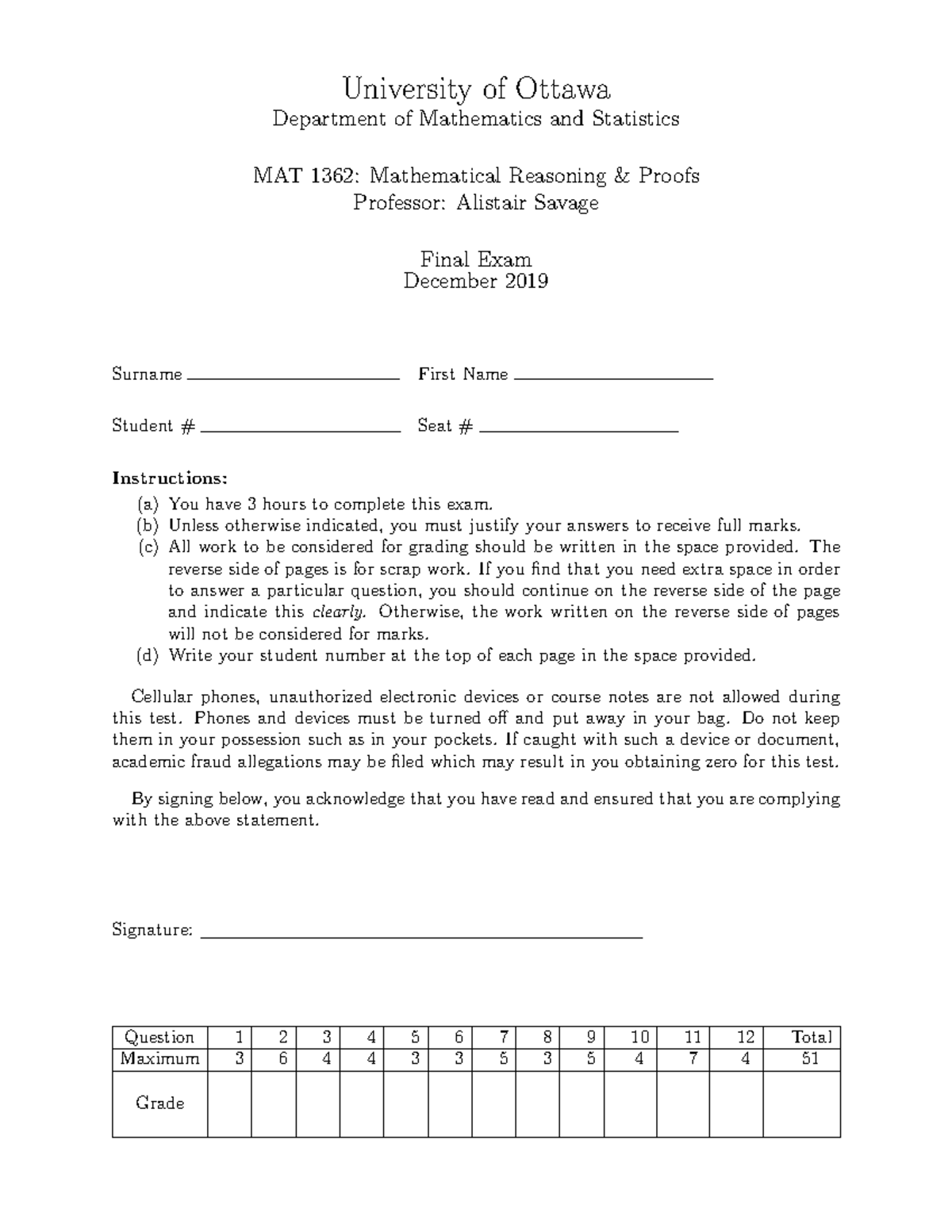Final December 2019, questions - University of Ottawa Department of ...