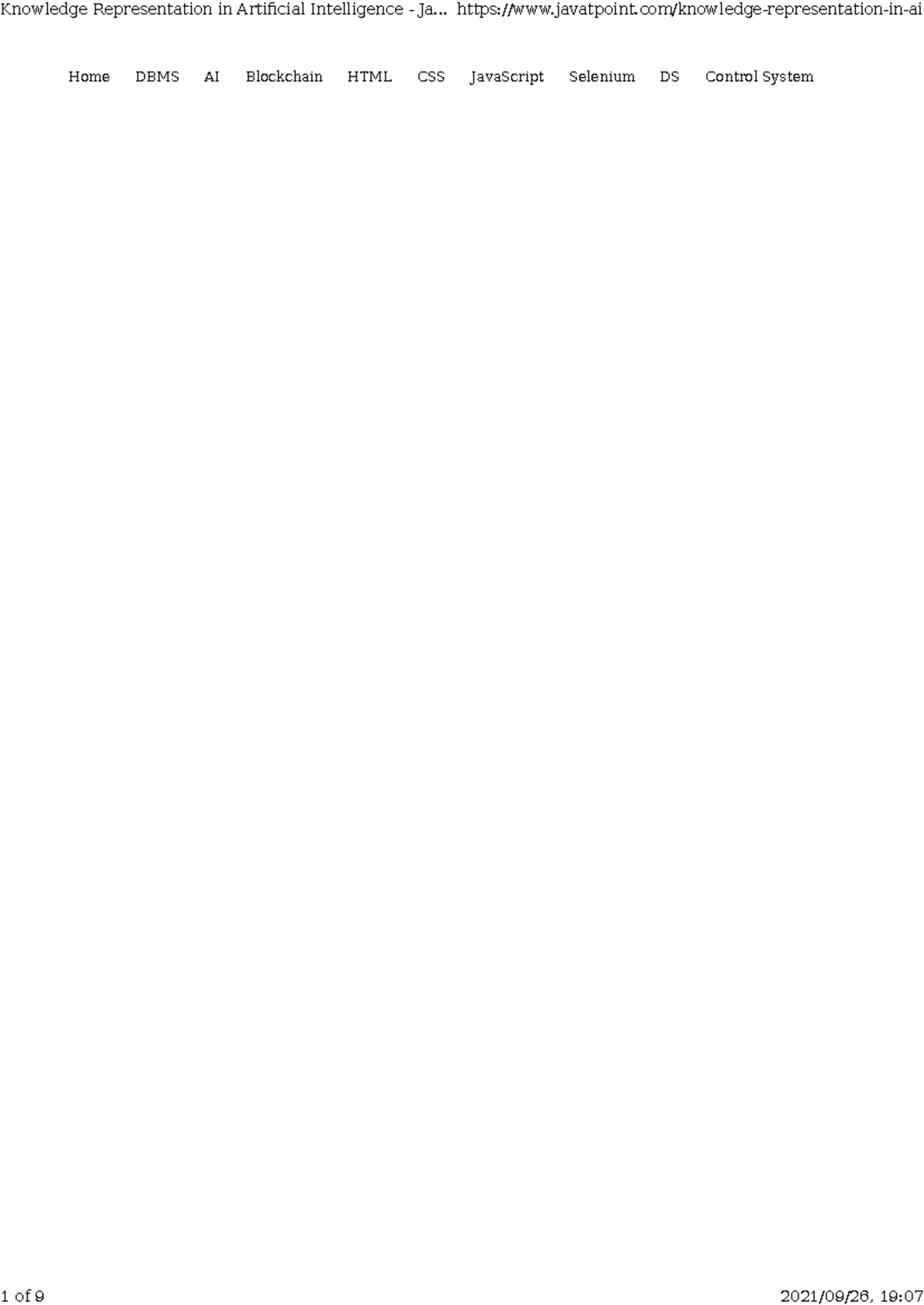 Knowledge Representation in Artificial Intelligence Javatpoint Home