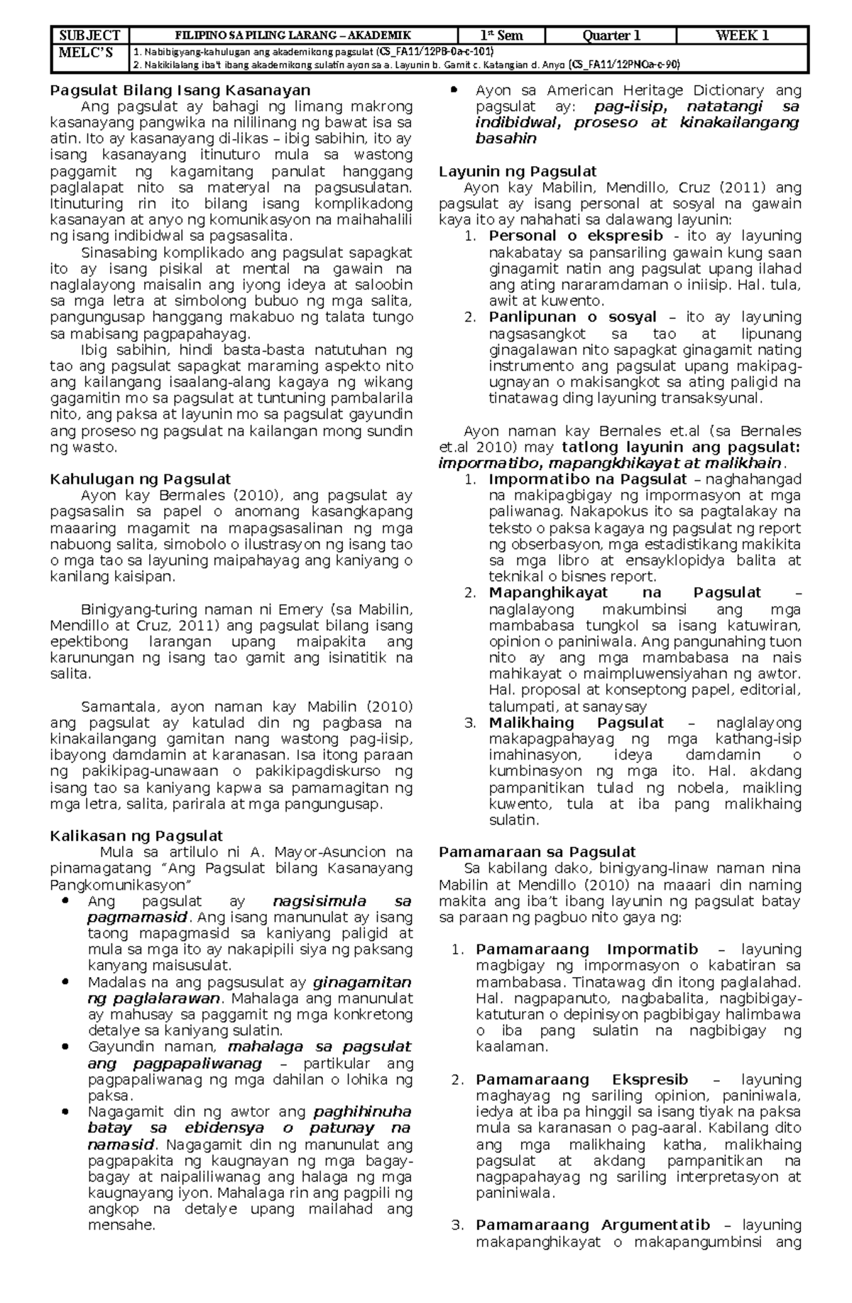 1st Sem Q1 Filipino-SA- Piling Larang- Module-WEEK1 - SUBJECT FILIPINO ...