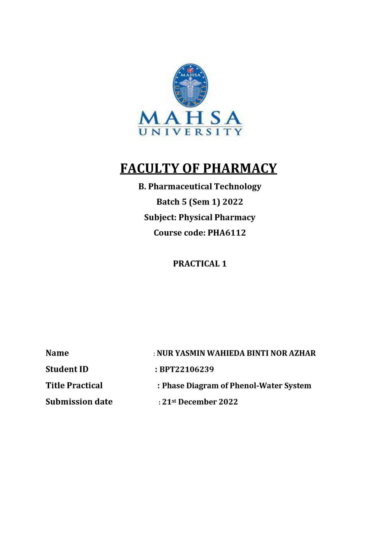 physical pharmacy laboratory experiments