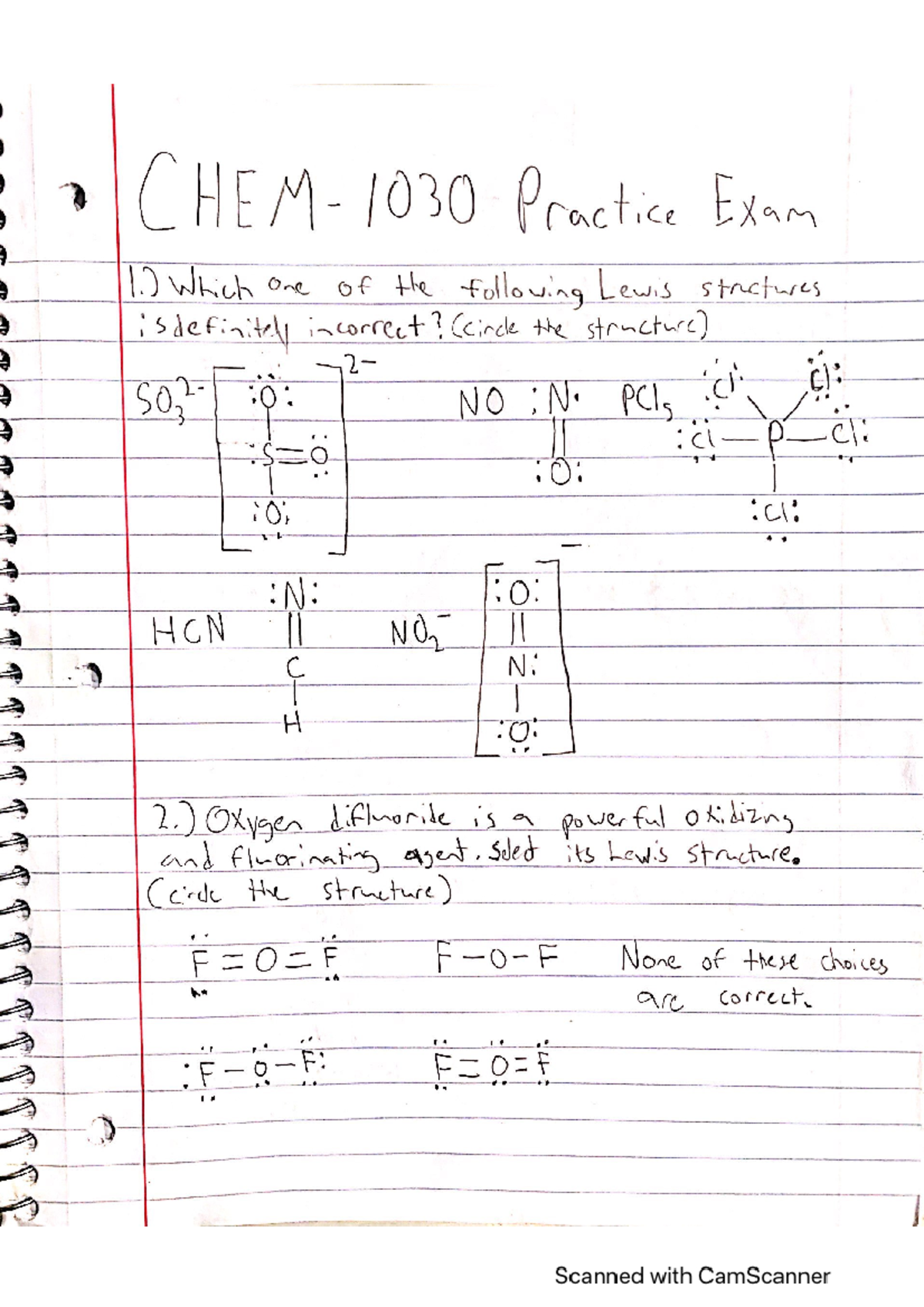 Exam 2 Practice Test Cammarata - CHEM 1030 - Studocu