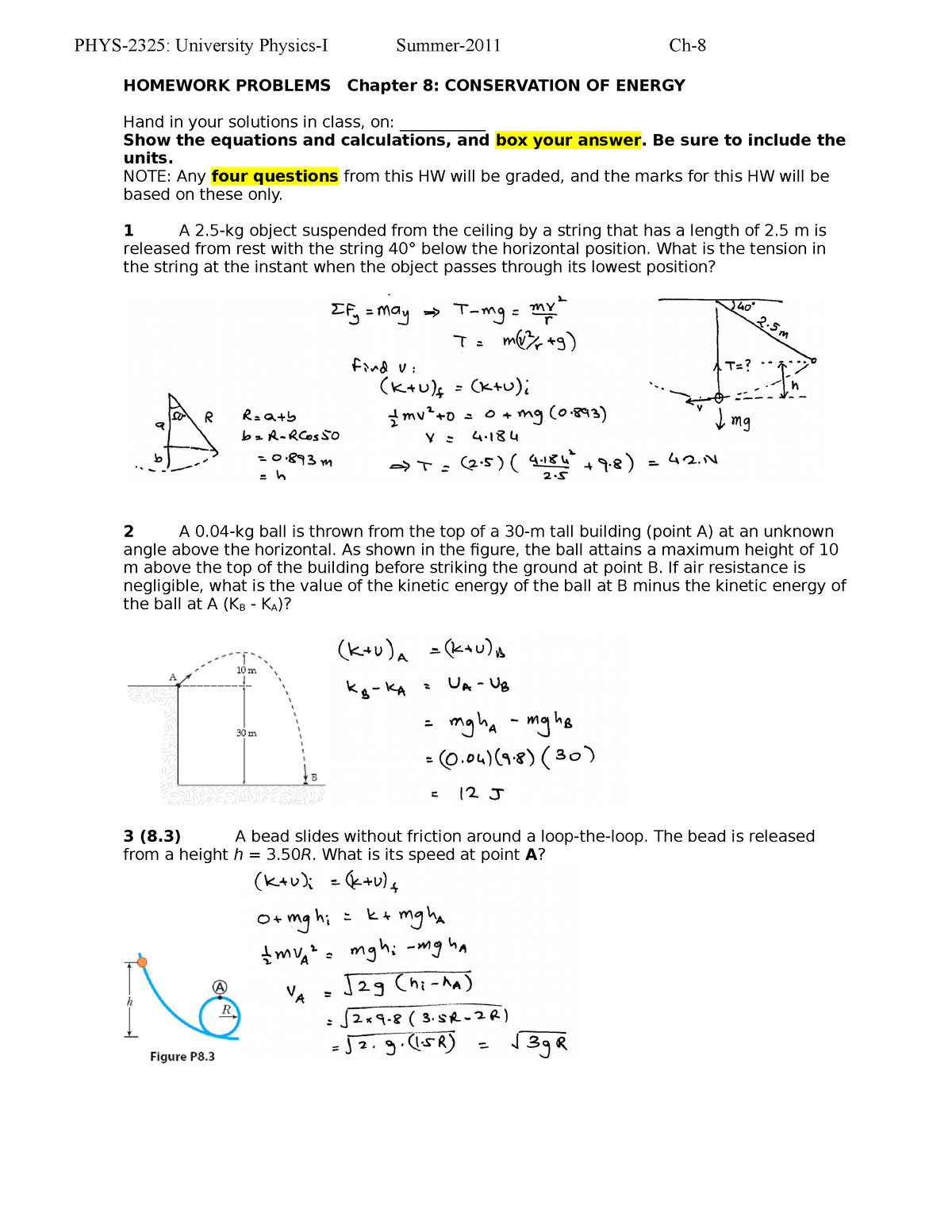 ap physics 1 homework conservation of energy