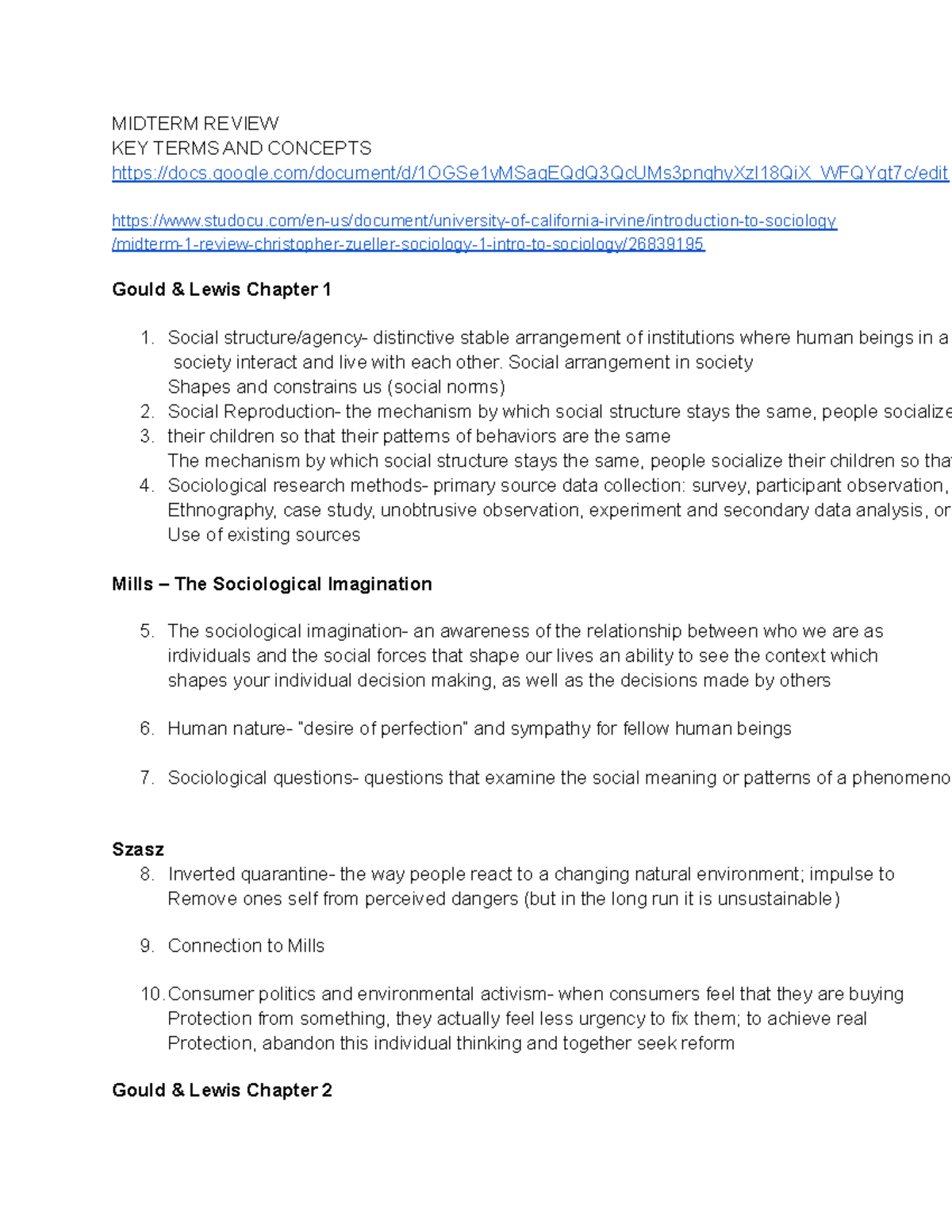 Midterm Review - MIDTERM REVIEW KEY TERMS AND CONCEPTS - Studocu