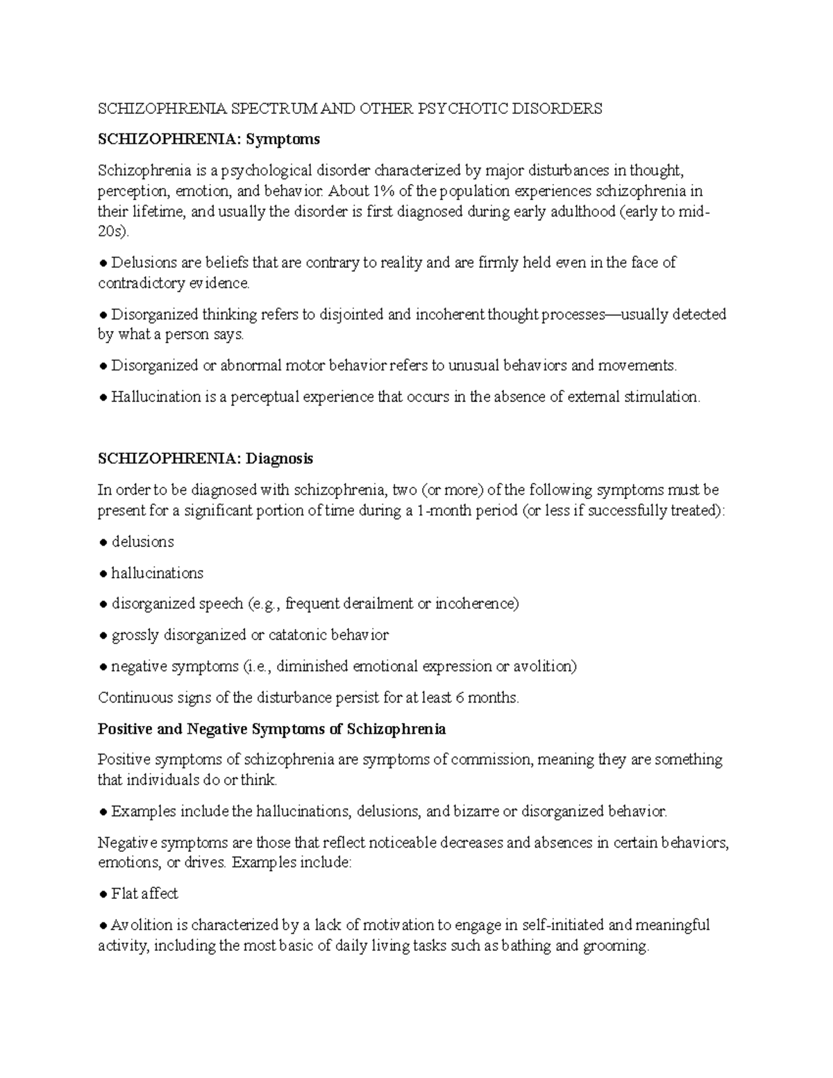 Spectrum and Other Psychotic Disorders - SCHIZOPHRENIA SPECTRUM AND ...