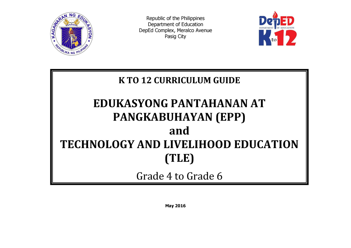 Epp Cg Curriculum Guide Republic Of The Philippines Department Of Education Deped Complex 6522