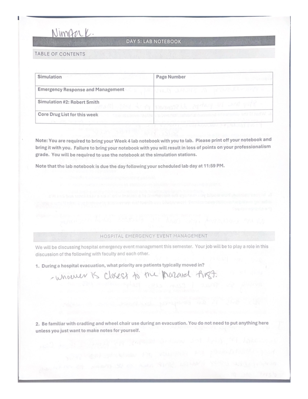 LAB DAY 1 Notebook - LAB DAY 1 - NimAak. DAY 5: LAB NOTEBOOK TABLE OF ...