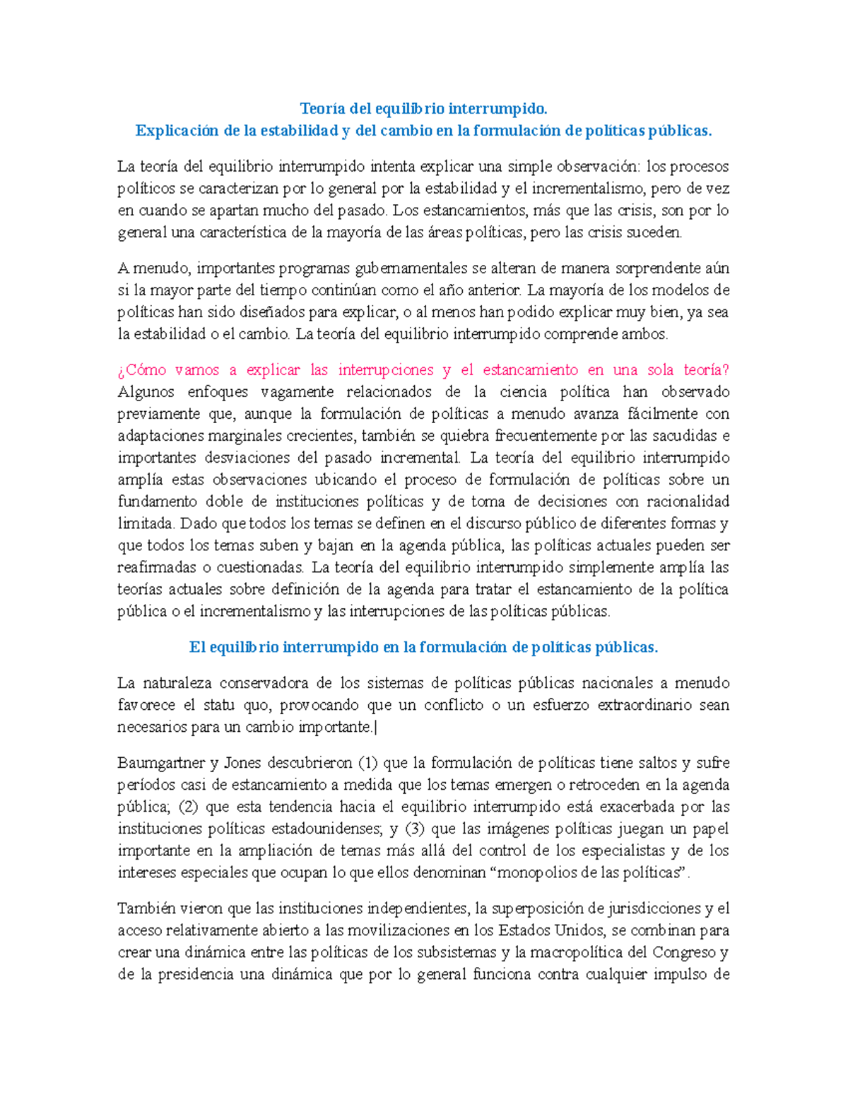 Teoría del equilibrio interrumpido - del equilibrio interrumpido. de la  estabilidad y del cambio en - Studocu