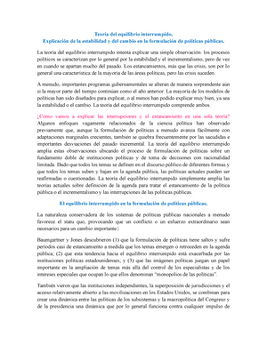 Teoría del equilibrio interrumpido - del equilibrio interrumpido. de la  estabilidad y del cambio en - Studocu