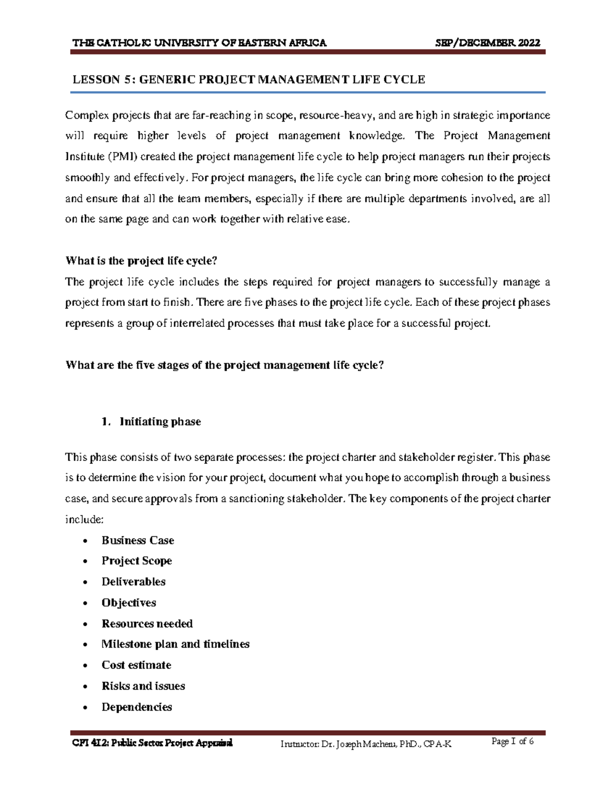 Picture of Lesson 5 - The Projects Life Cycle - TRIM LESSON 5 : GENERIC PROJECT ...
