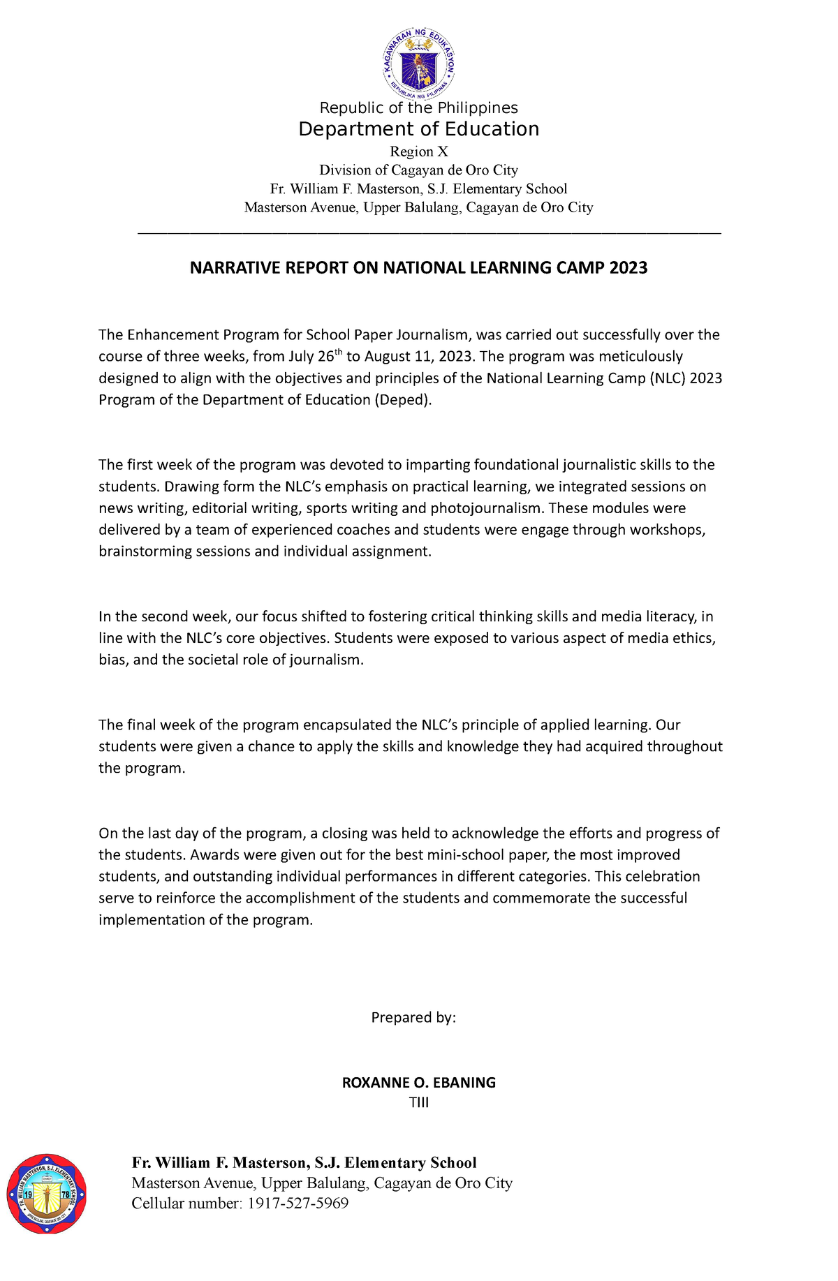 thesis about national learning camp