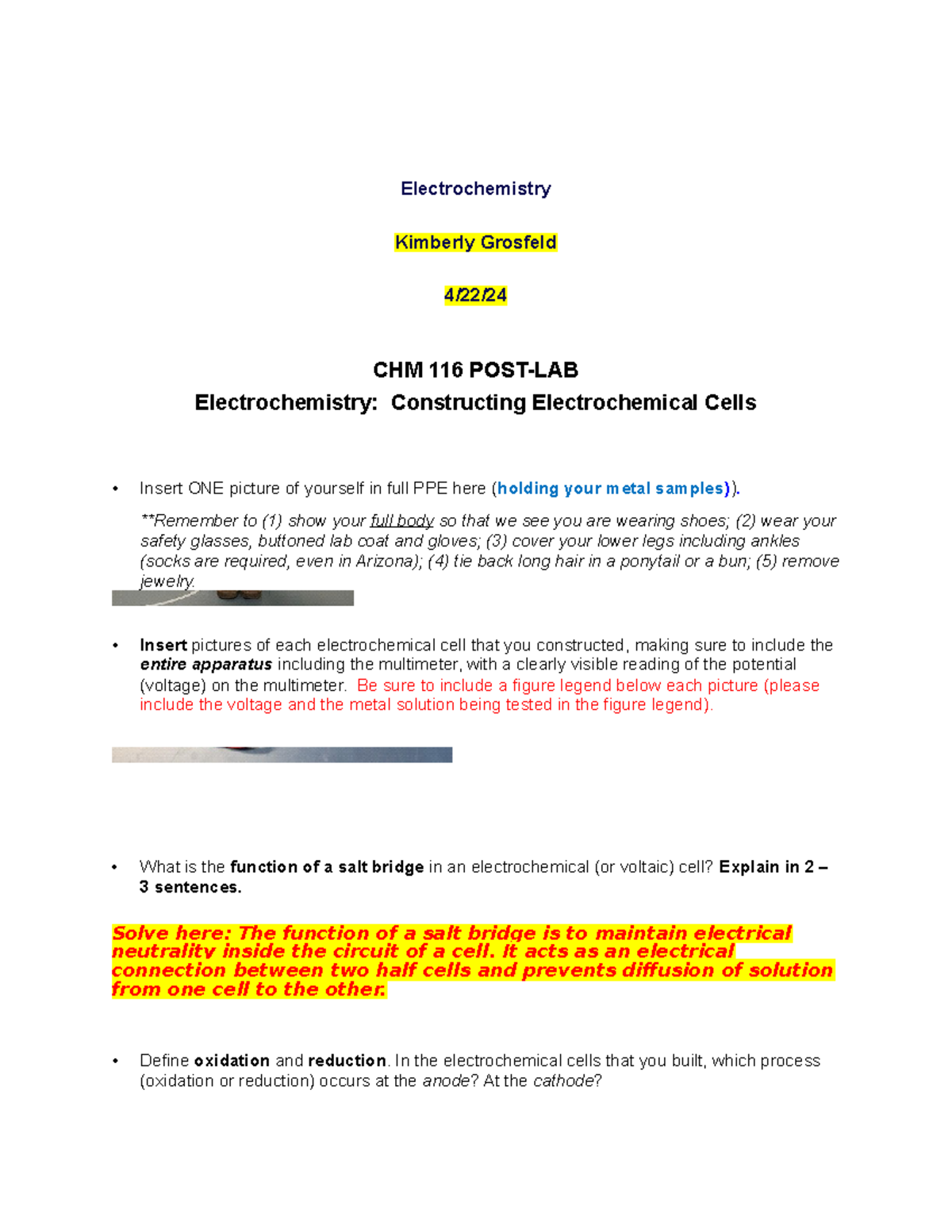 07 Electrochemistry Post Lab Spr24 Electrochemistry Kimberly Grosfeld