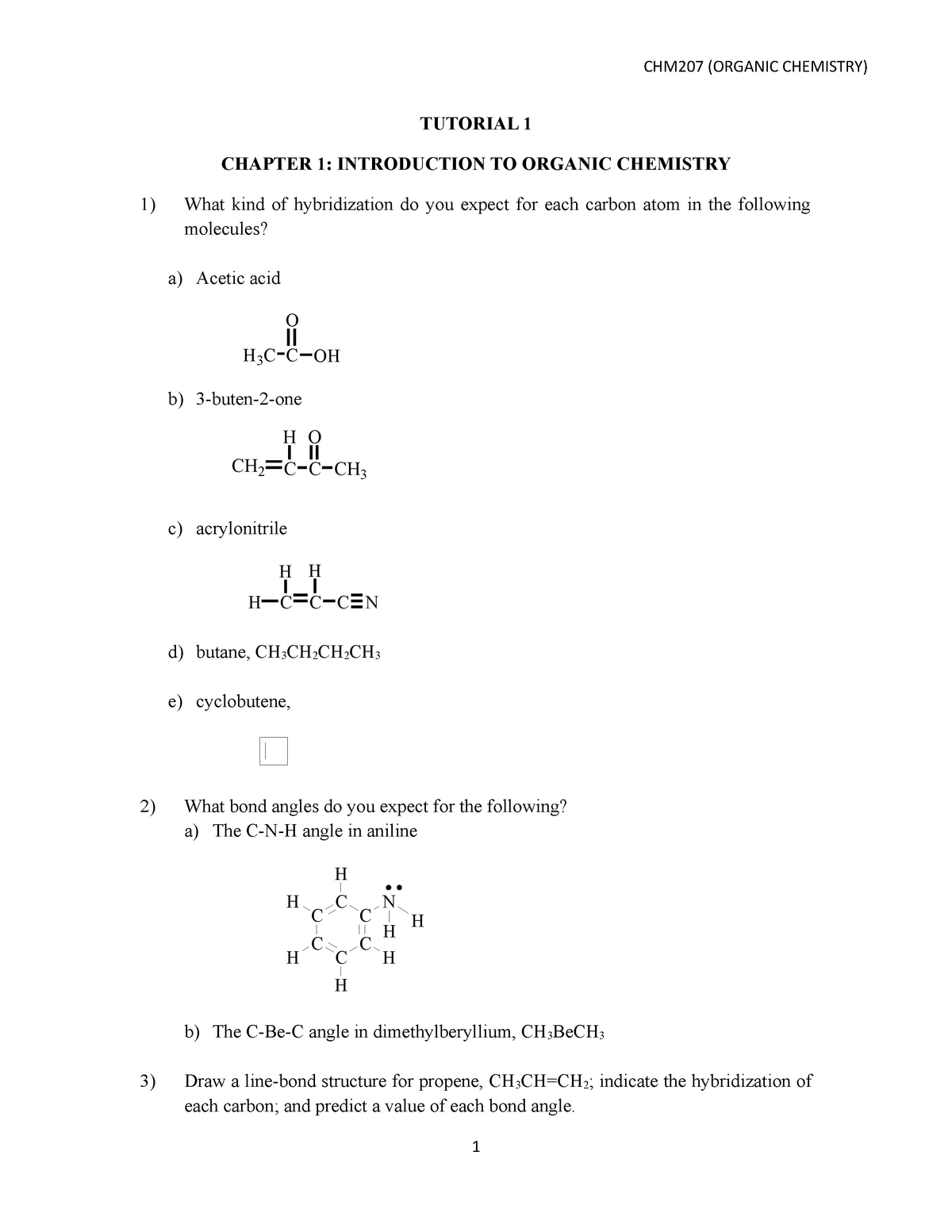 Tutorial 1 - Organic Chemistry - TUTORIAL 1 CHAPTER 1: INTRODUCTION TO ...