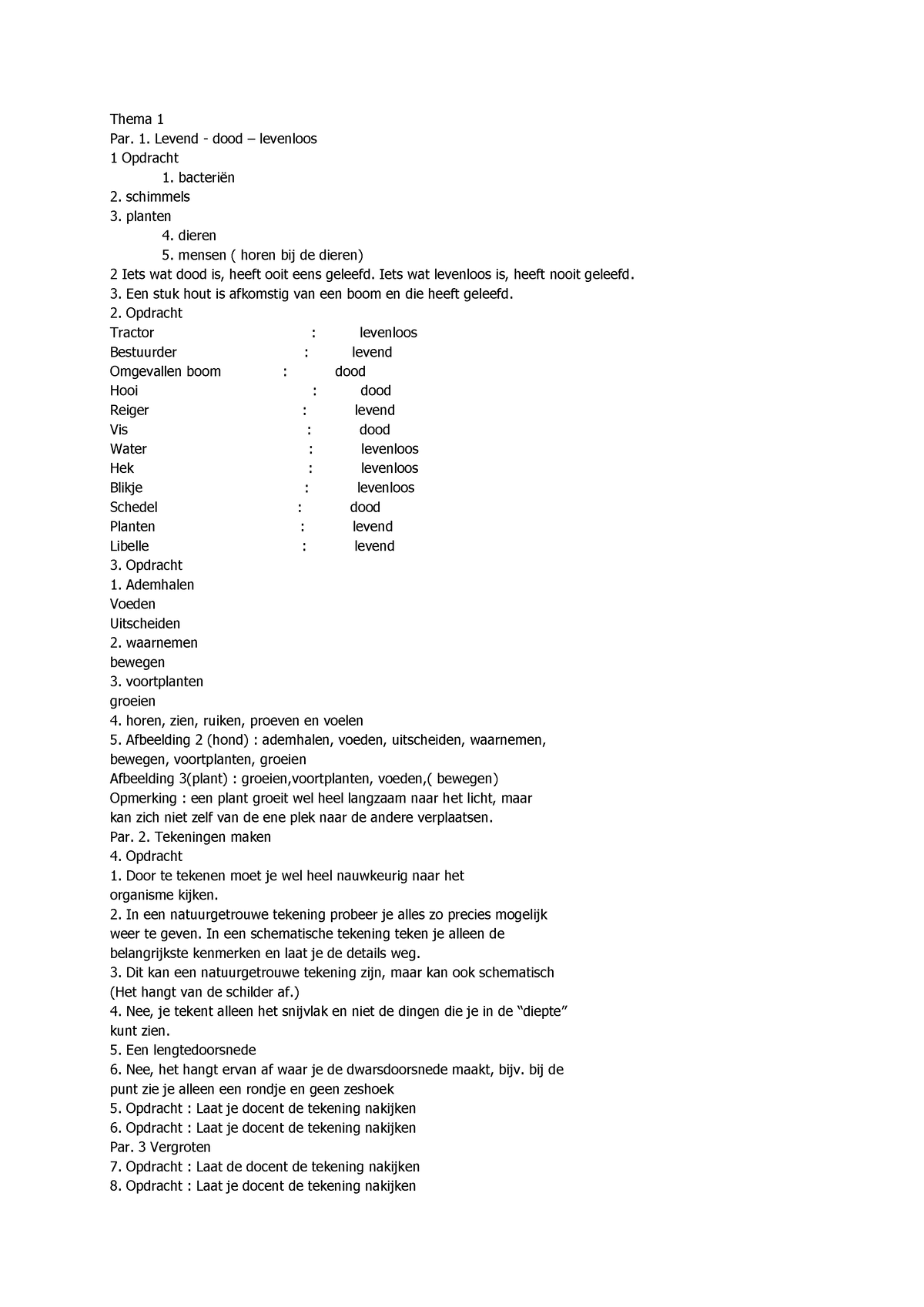 Biologie Voor Jou 1 Havo Vwo 1 - Thema 1 Par. 1. Levend - Dood ...