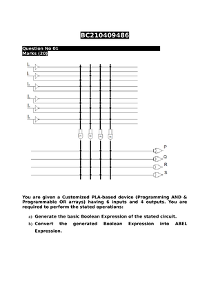 Digital Logic Design - Assignment No 2 Cs302 - Digital Logic Design ...