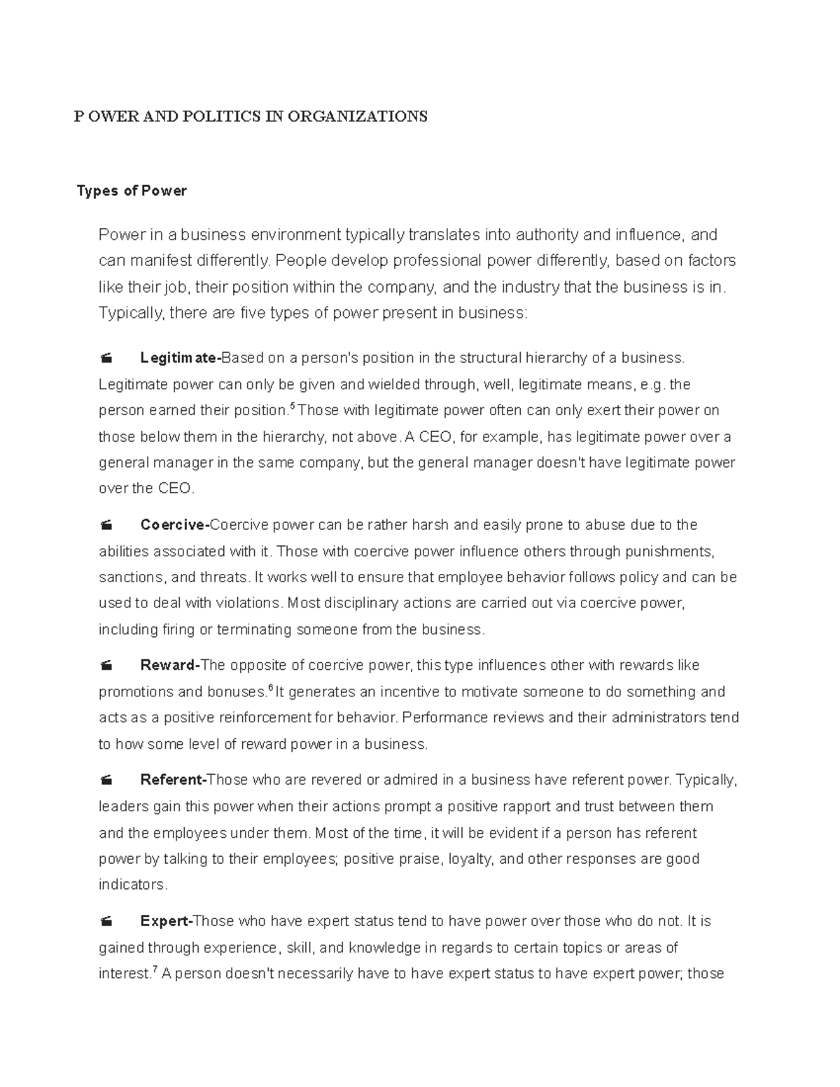 Power and politics - good notes - strategic management - JKUAT - Studocu