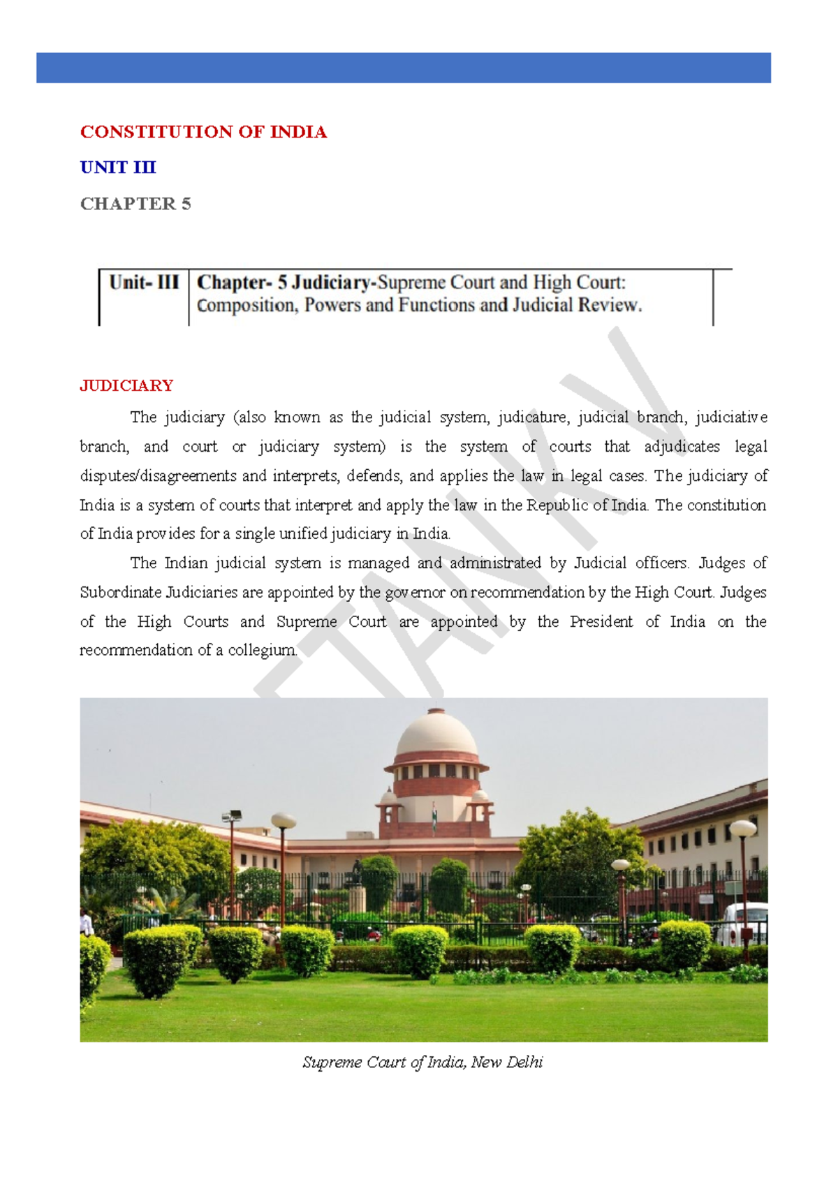 Module 5 Judiciary Lecture Notes AND Question BANK - CONSTITUTION OF ...