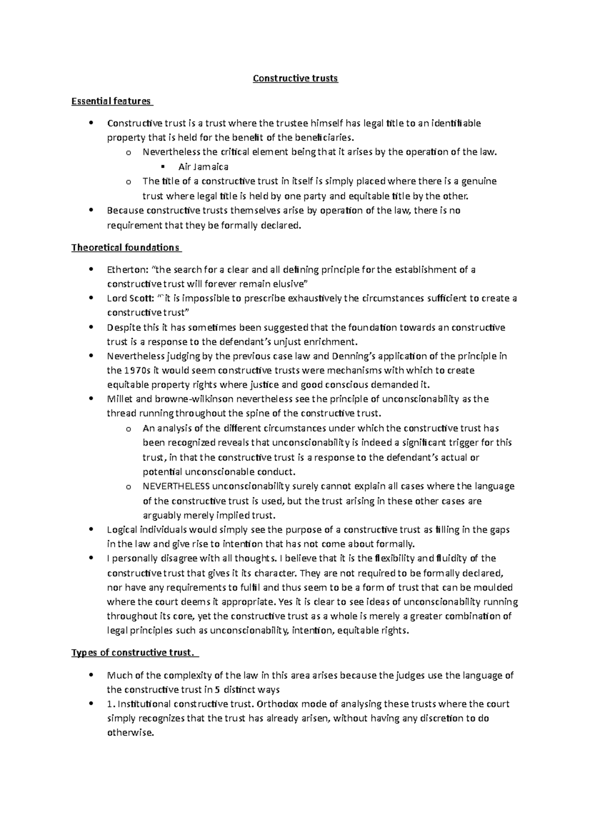 Constructive trusts - Summary Land Law - Constructive trusts Essential ...