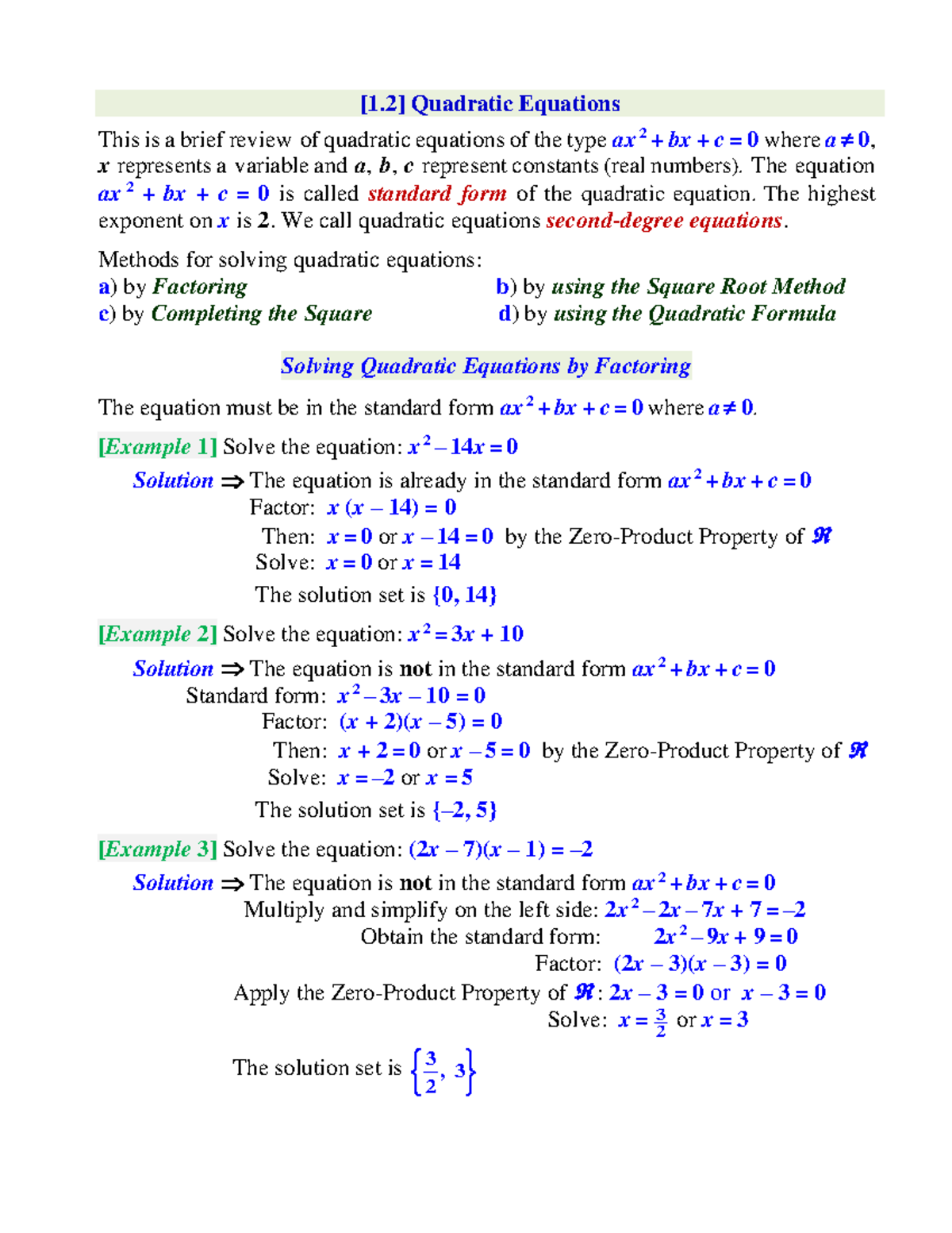 1 - Professor name: Carlos Gil - [1] Quadratic Equations This is a ...