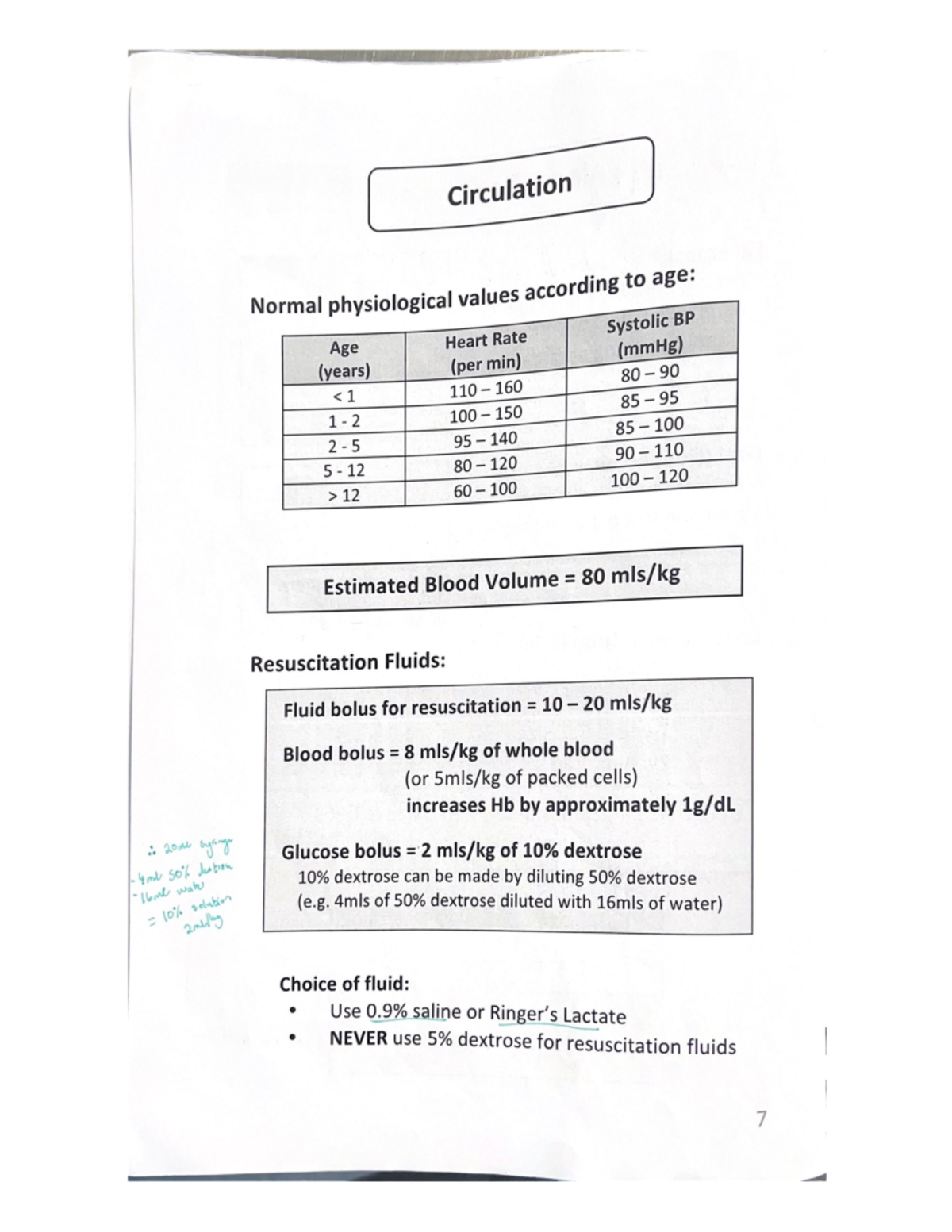 Paeds Anaesthesia Guidelines - Circulation Normal physiological values ...