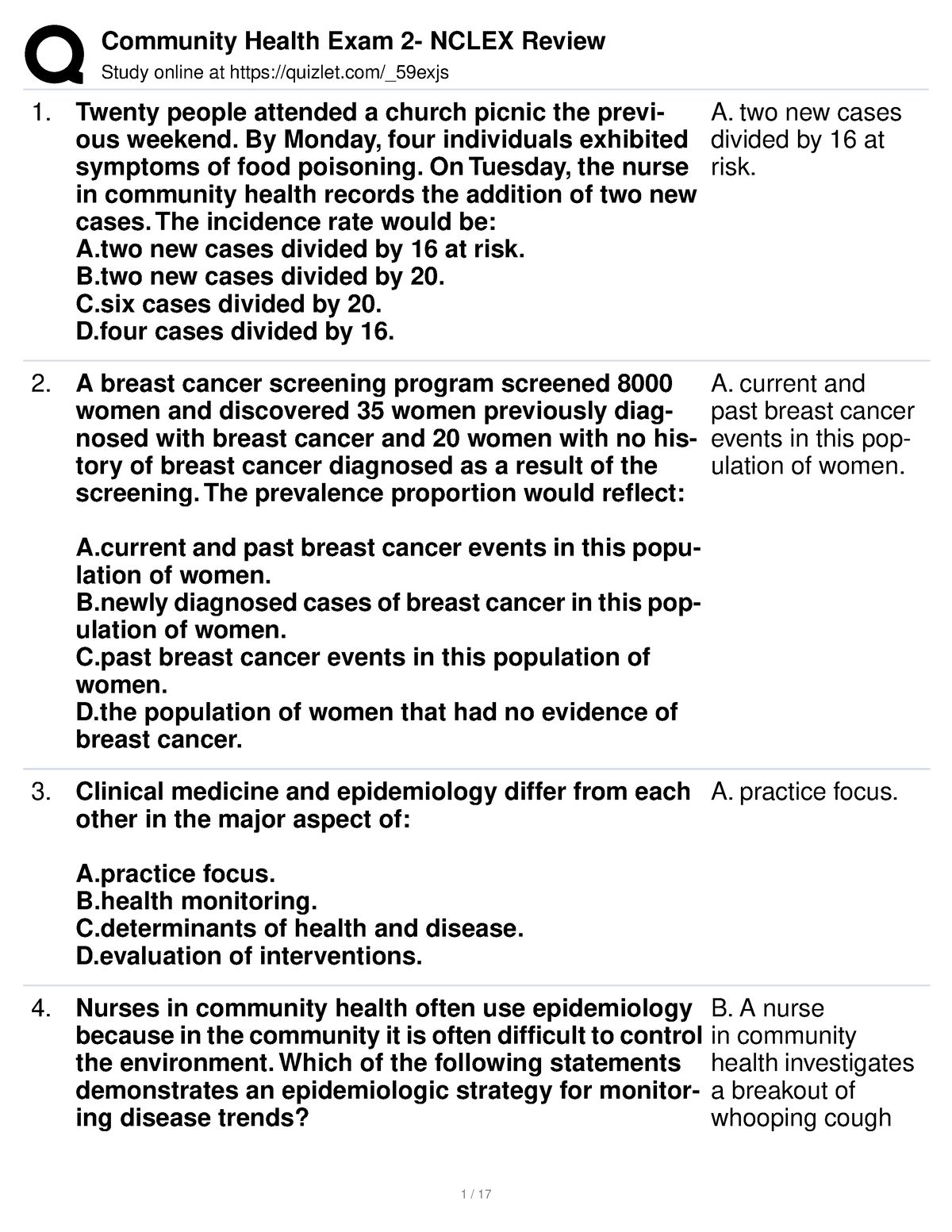 CHN2 1 - Chn 2 Nclex - Study Online At Quizlet/_59exjs Twenty People ...