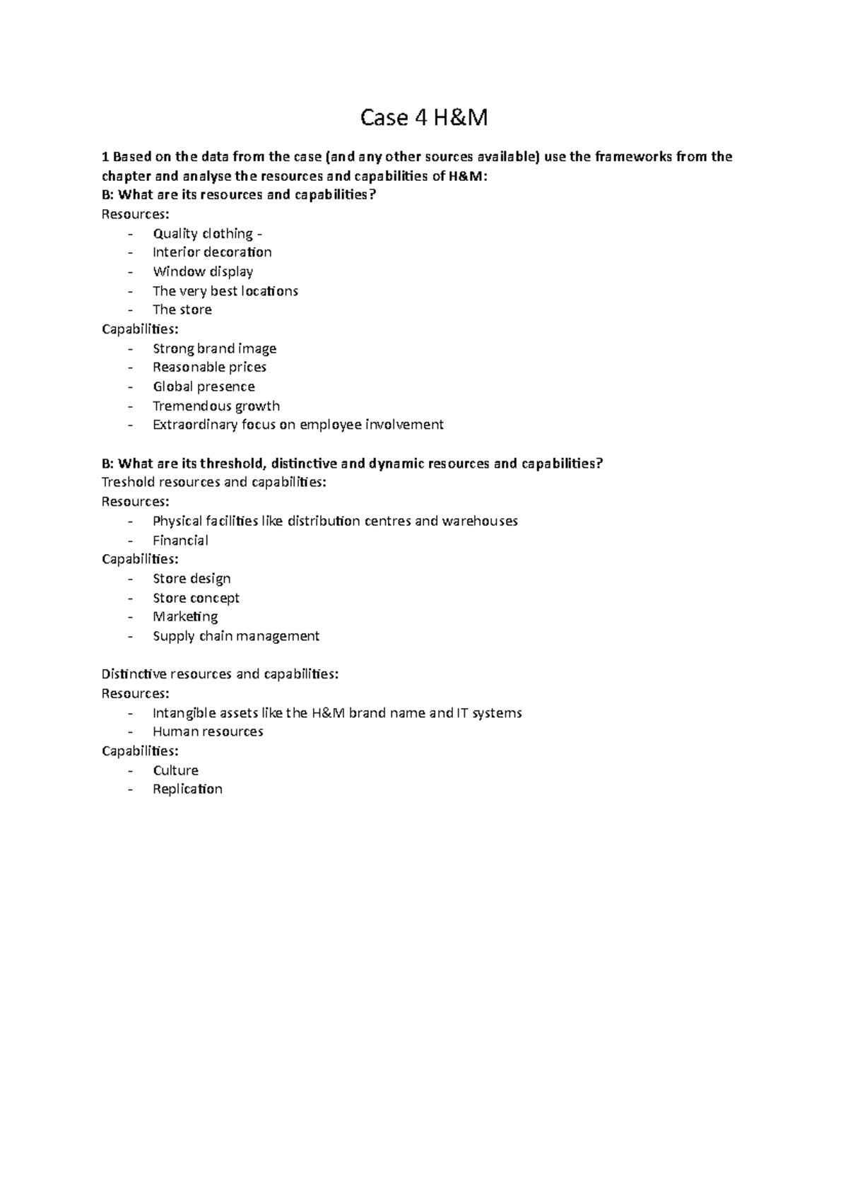 h m case study summary