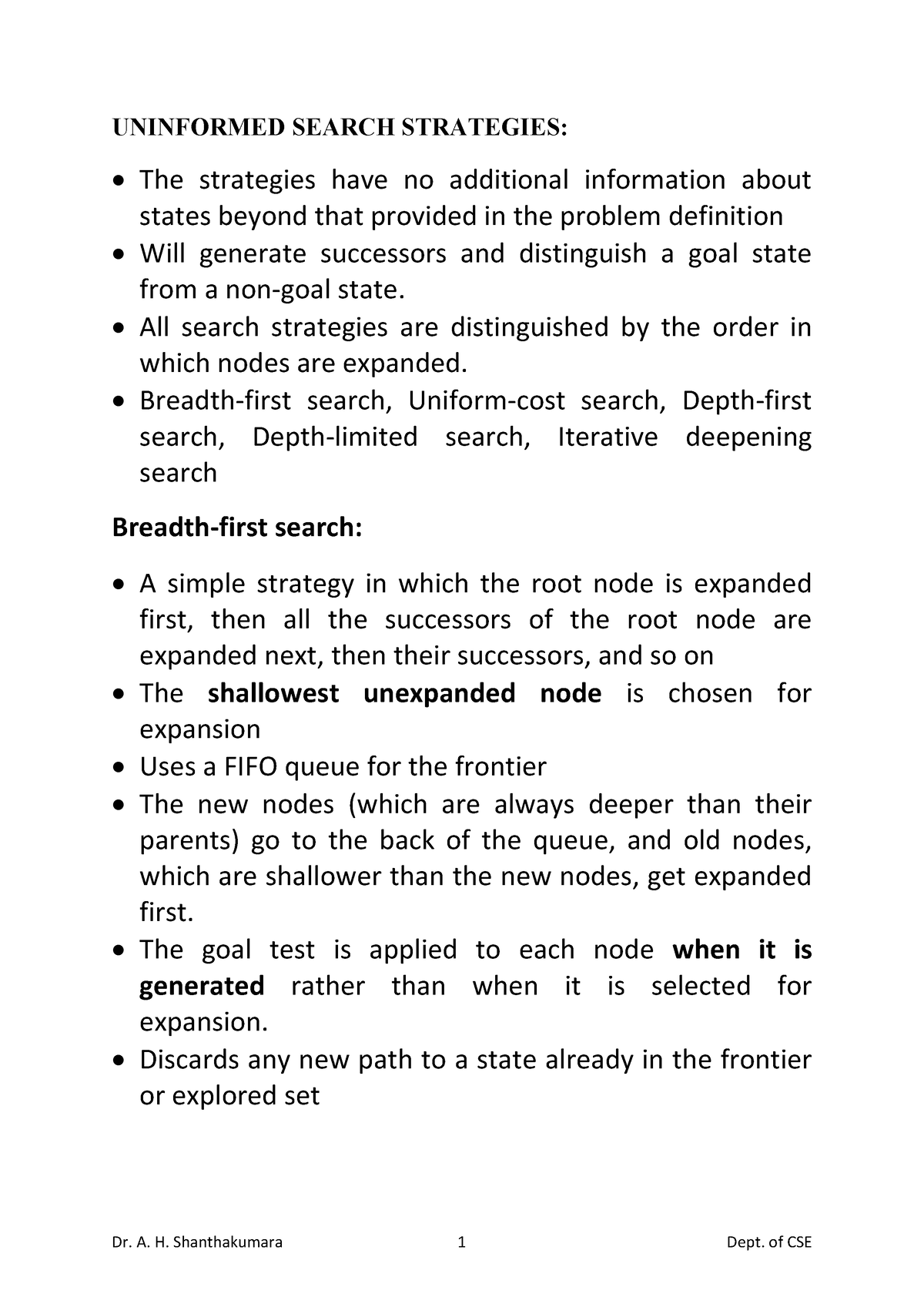 AI UNIT 2 - UNINFORMED SEARCH STRATEGIES: The Strategies Have No ...