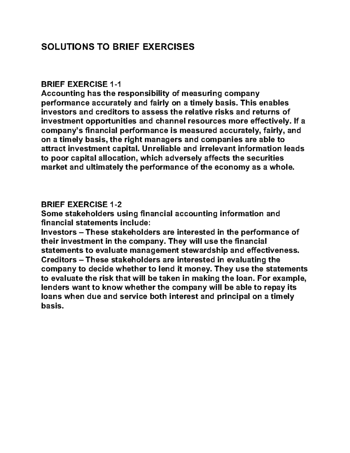 Solutions TO Brief Exercises 11,2,3 SOLUTIONS TO BRIEF EXERCISES