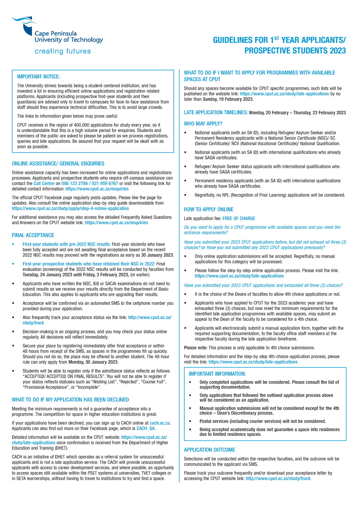 1st Year Brochure 2023 17-01-2023 - GUIDELINES FOR 1ST YEAR APPLICANTS ...