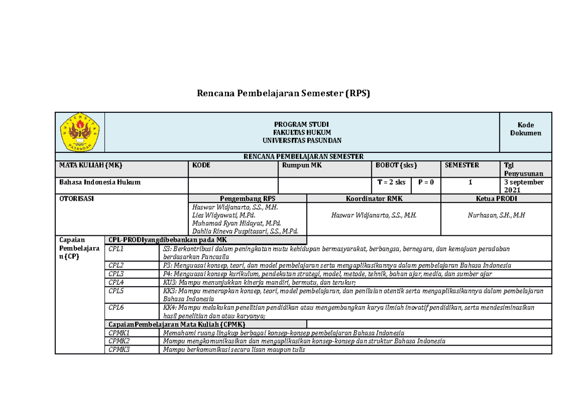 RPS Bahasa Indonesia - Rencana Pembelajaran Semester (RPS) PROGRAM ...