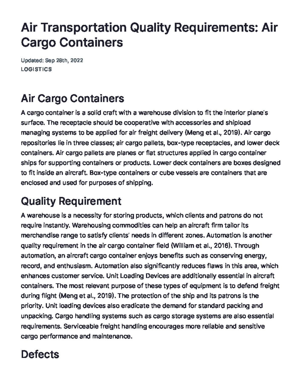Air Transportation Quality Requirements Air Cargo Containers Essay ...