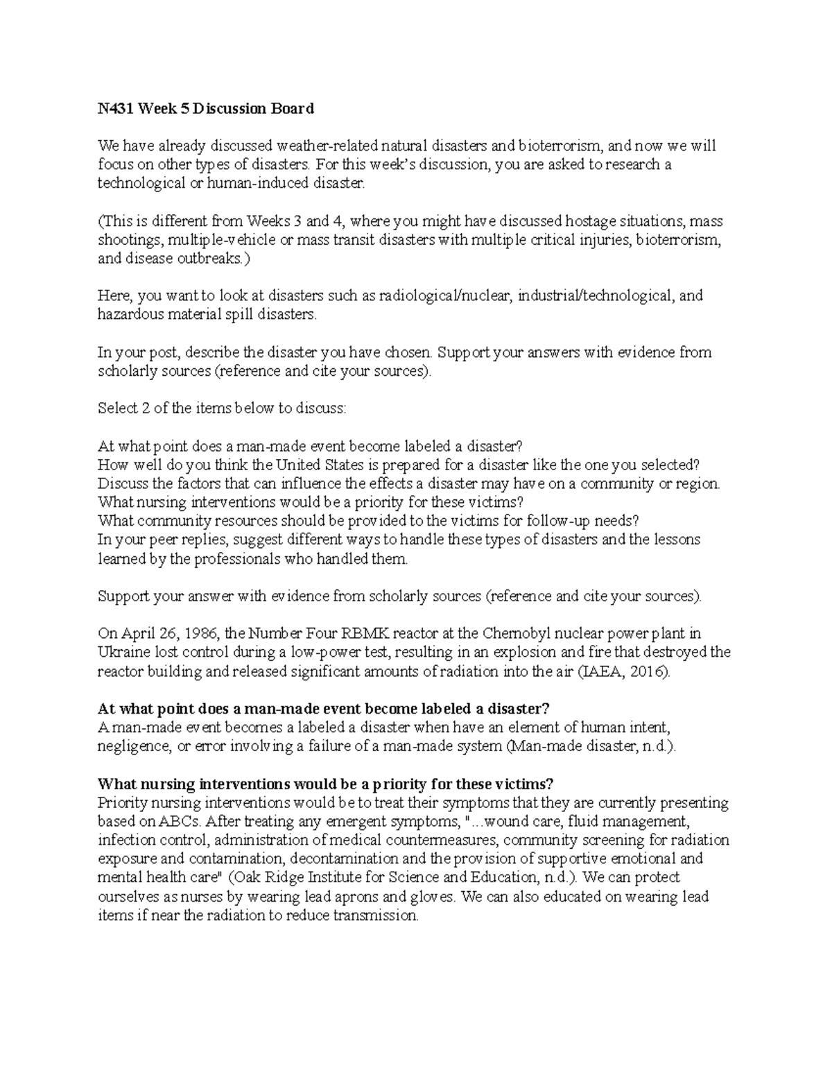 N431 Week 5 Discussion Board - N431 Week 5 Discussion Board We have ...