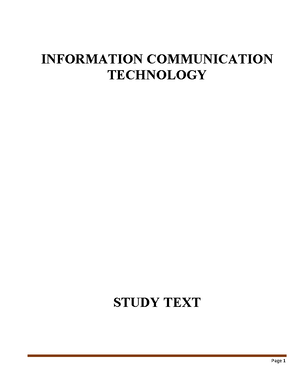 Introduction TO ICT - Lecture notes - INTRODUCTION TO ICT ICT or ...