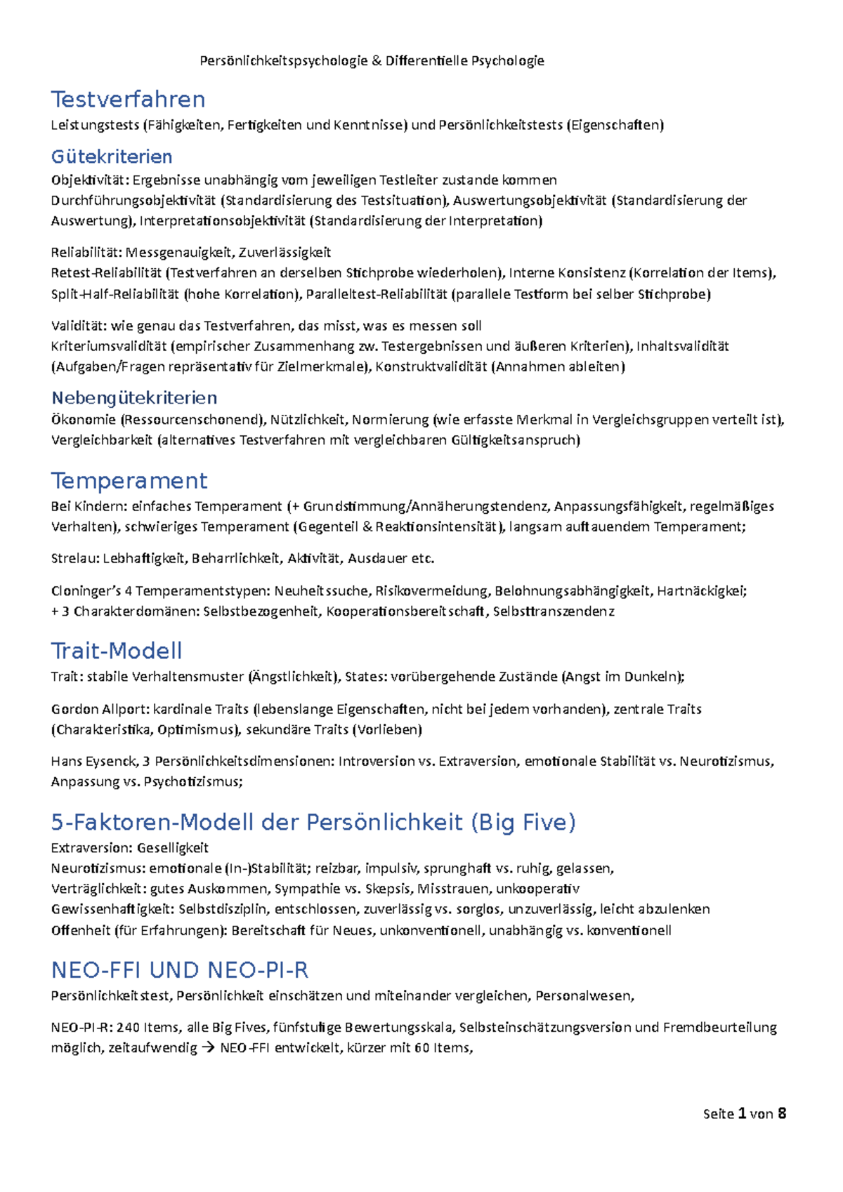 Zusammenfassung Personlichkeitspsychologie Differentielle Studocu