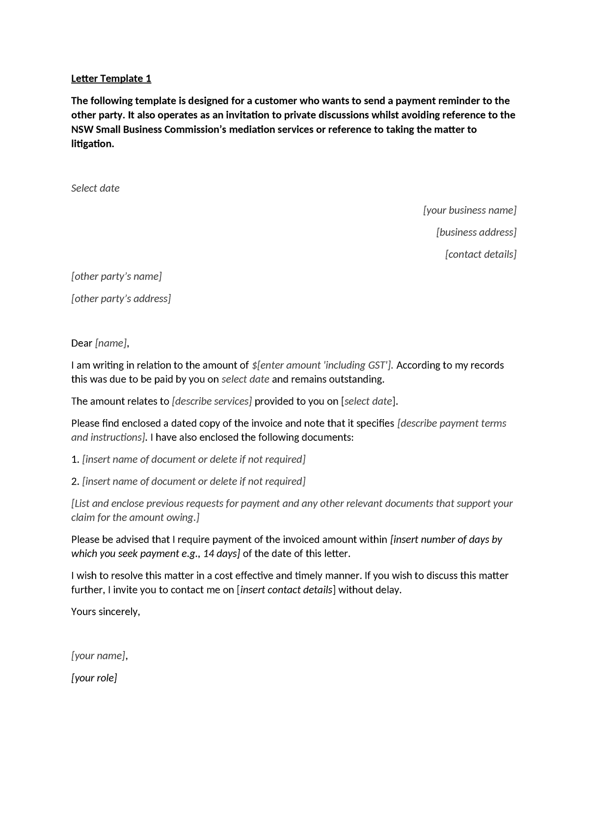 Letter of demand template - Letter Template 1 The following template is ...