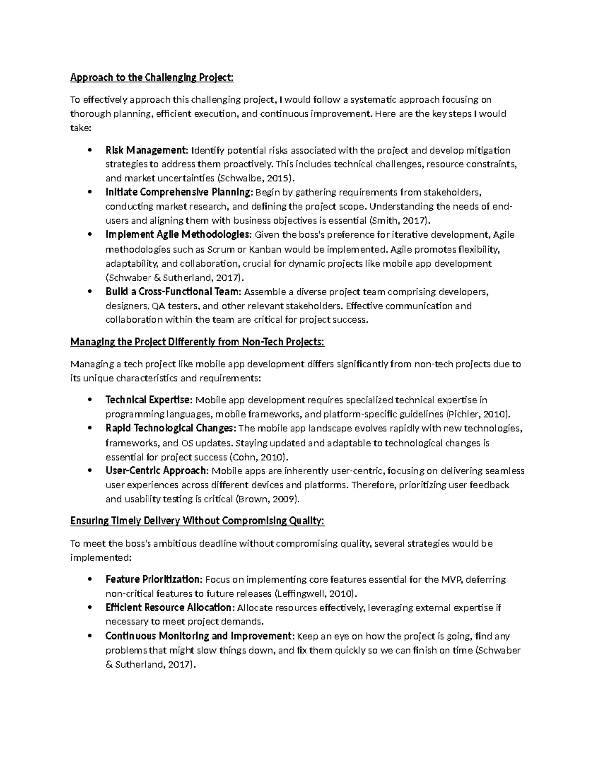 Discussion Board - 01 - Approach to the Challenging Project: To ...